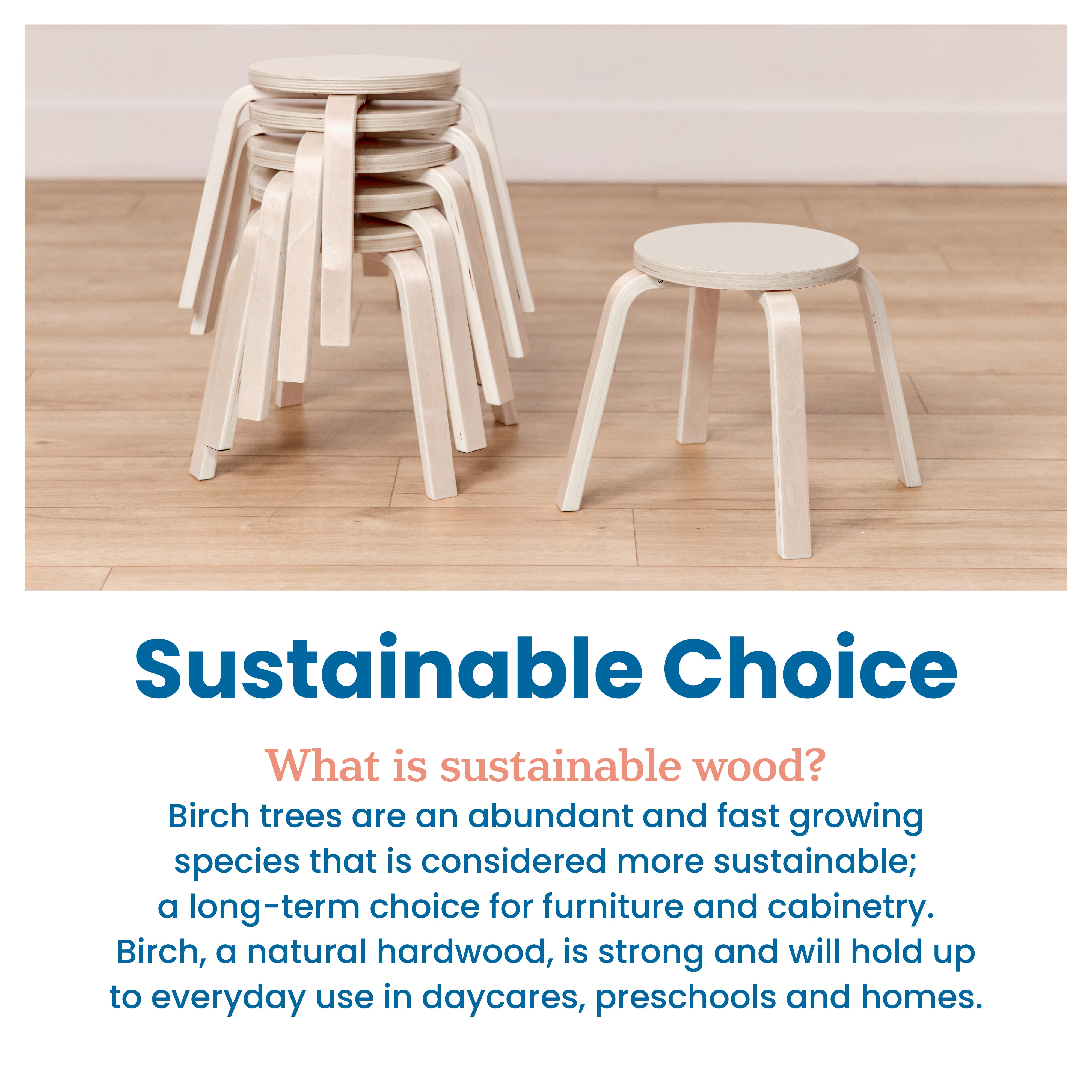 Bentwood Stackable Stools, 12in Seat Height, 6-Piece