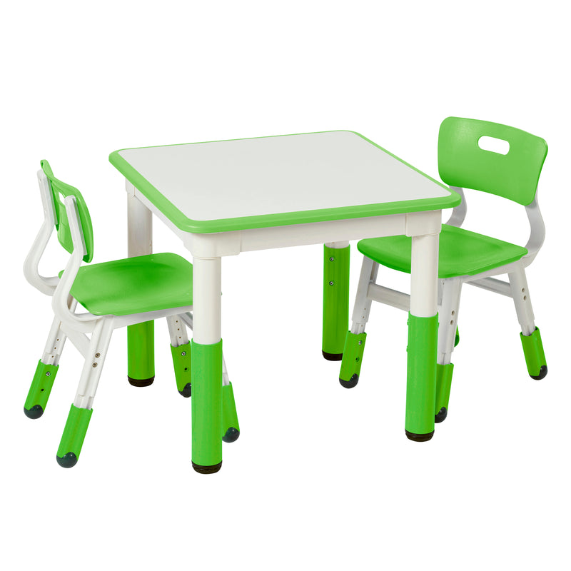 Square Dry-Erase Activity Table and 2 Adjustable Height Plastic Chairs, 3-Piece