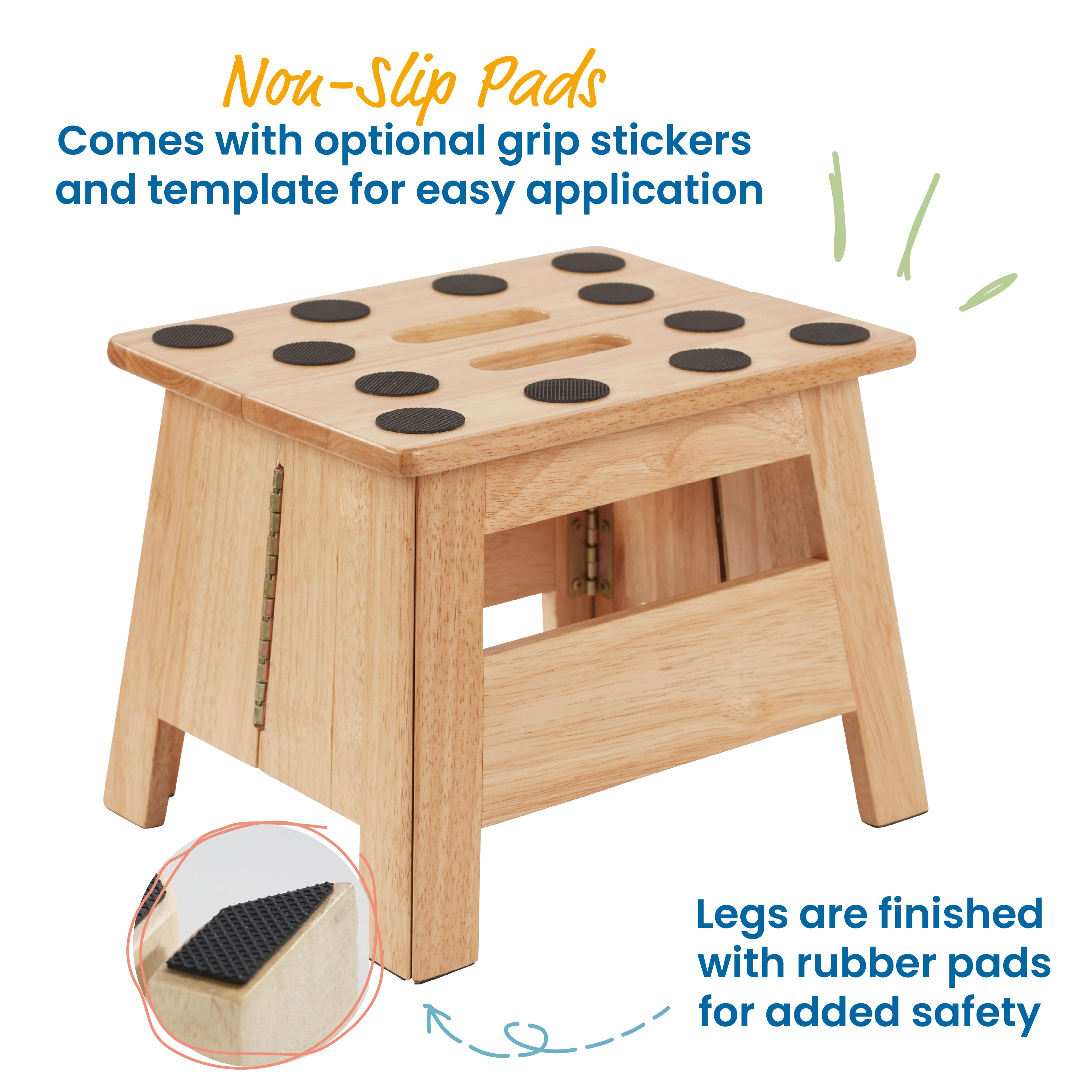 Folding Step Stool with Handle, Kids Furniture, Natural