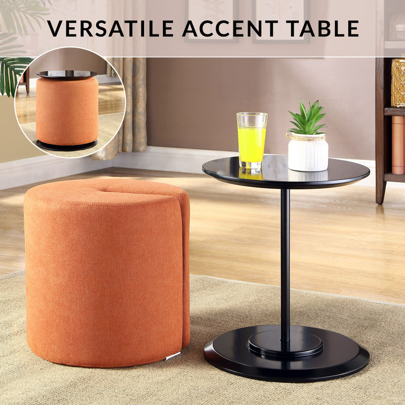 Black Accent Table with Nesting Lightweight Ottoman, 2-Piece