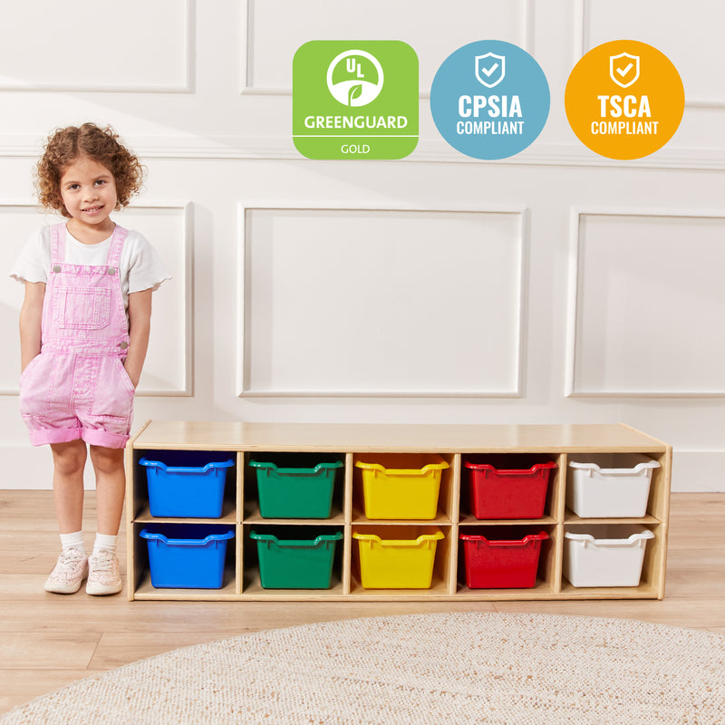 Streamline 10 Cubby Tray Cabinet with Scoop Front Storage Bins, 2x5