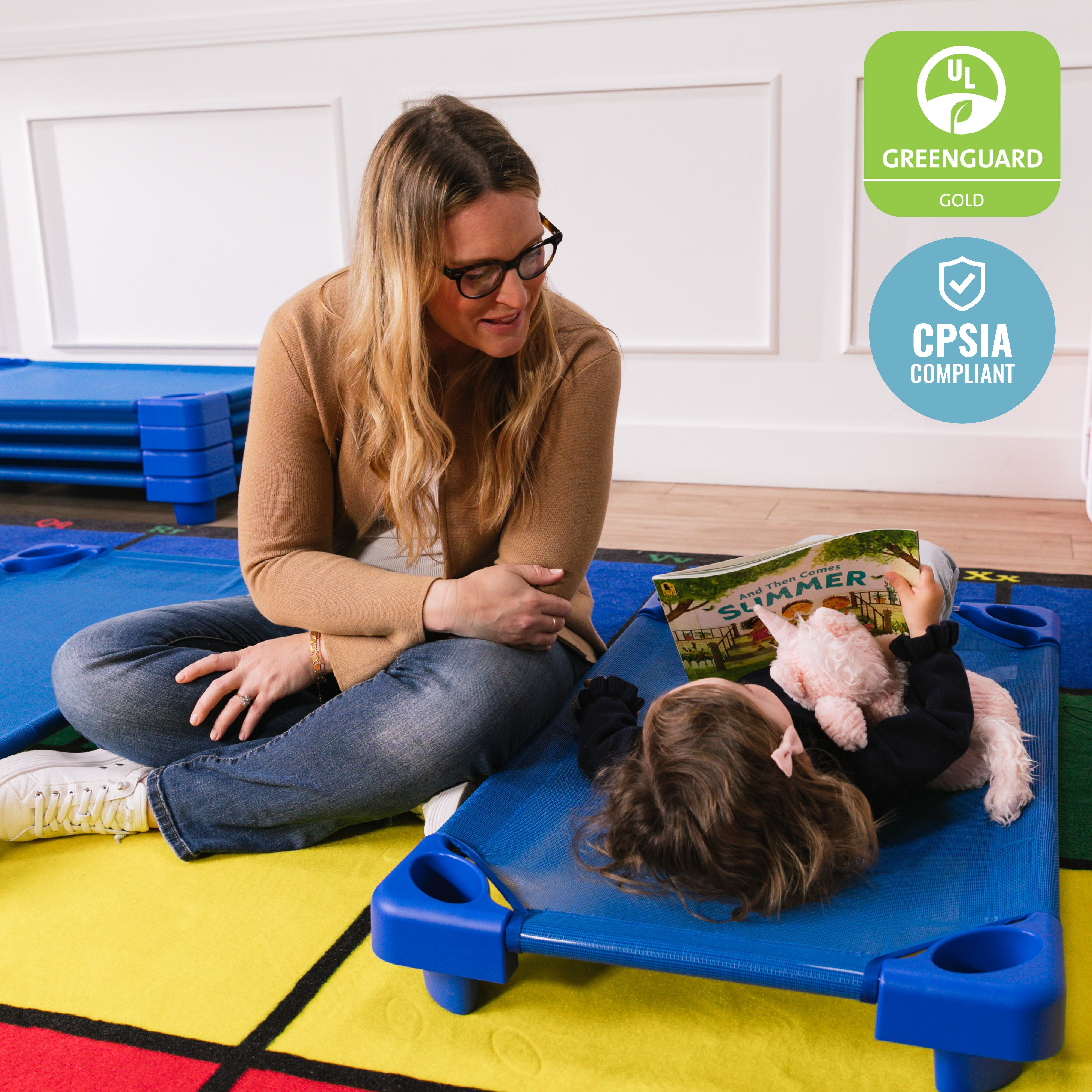 Stackable Kiddie Cots with Universal Cot Trolley, Toddler Size, Ready-to-Assemble, 6-Pack