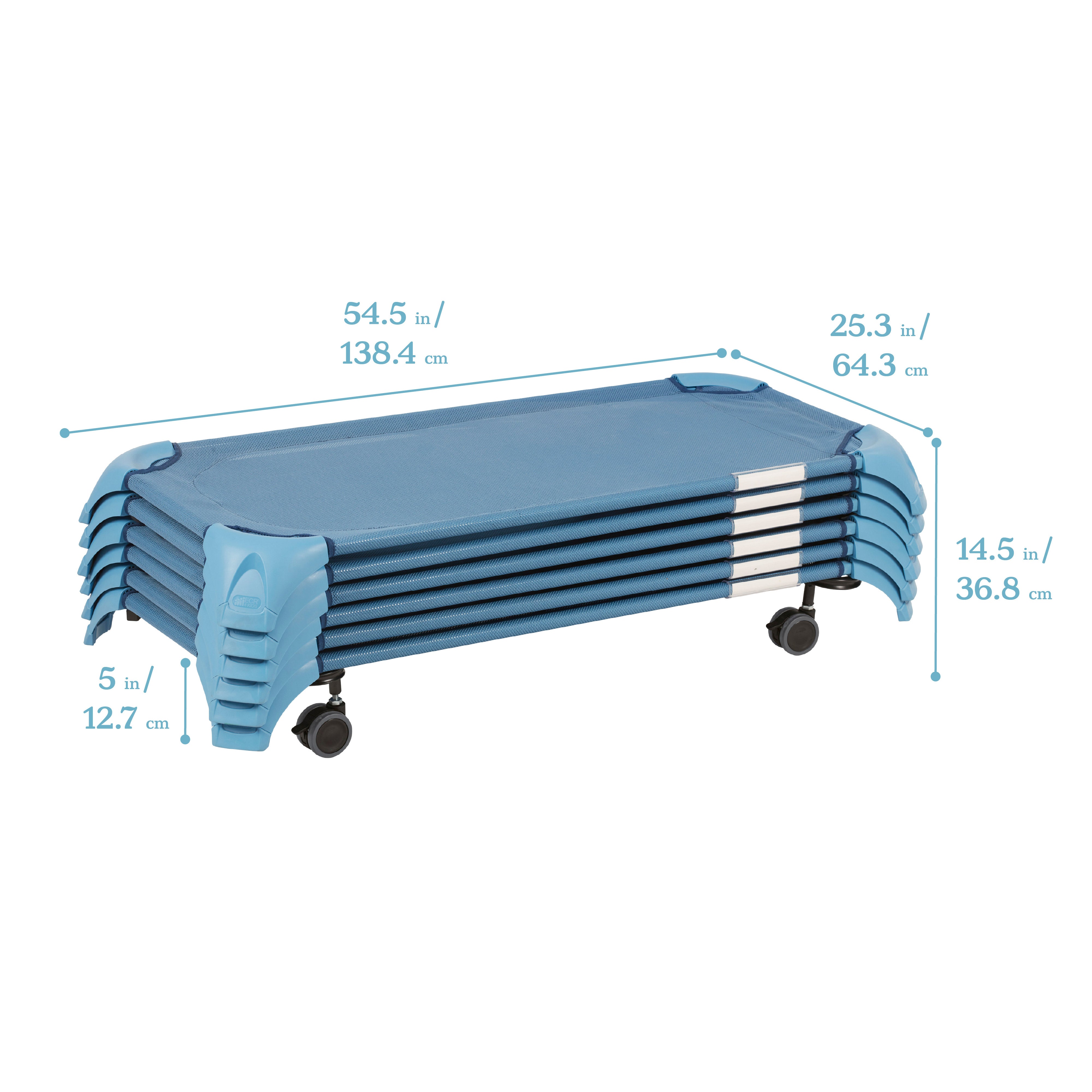 Stackable Cozy Cots with Universal Cot Trolley, 6-Pack