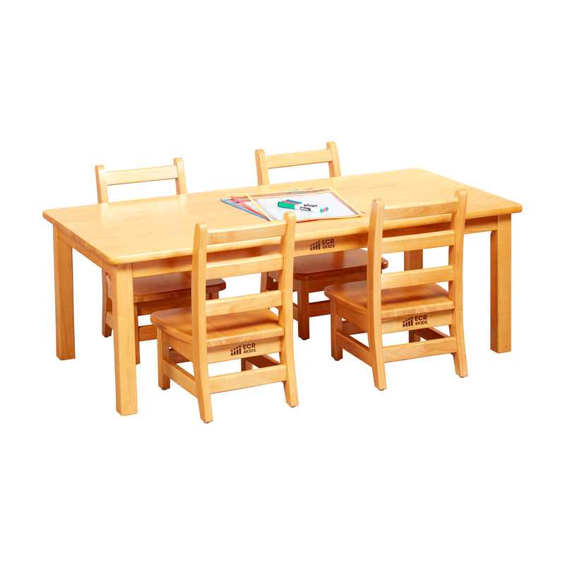24in x 48in Rectangular Hardwood Table with 16in Legs and Four 8in Chairs, Kids Furniture