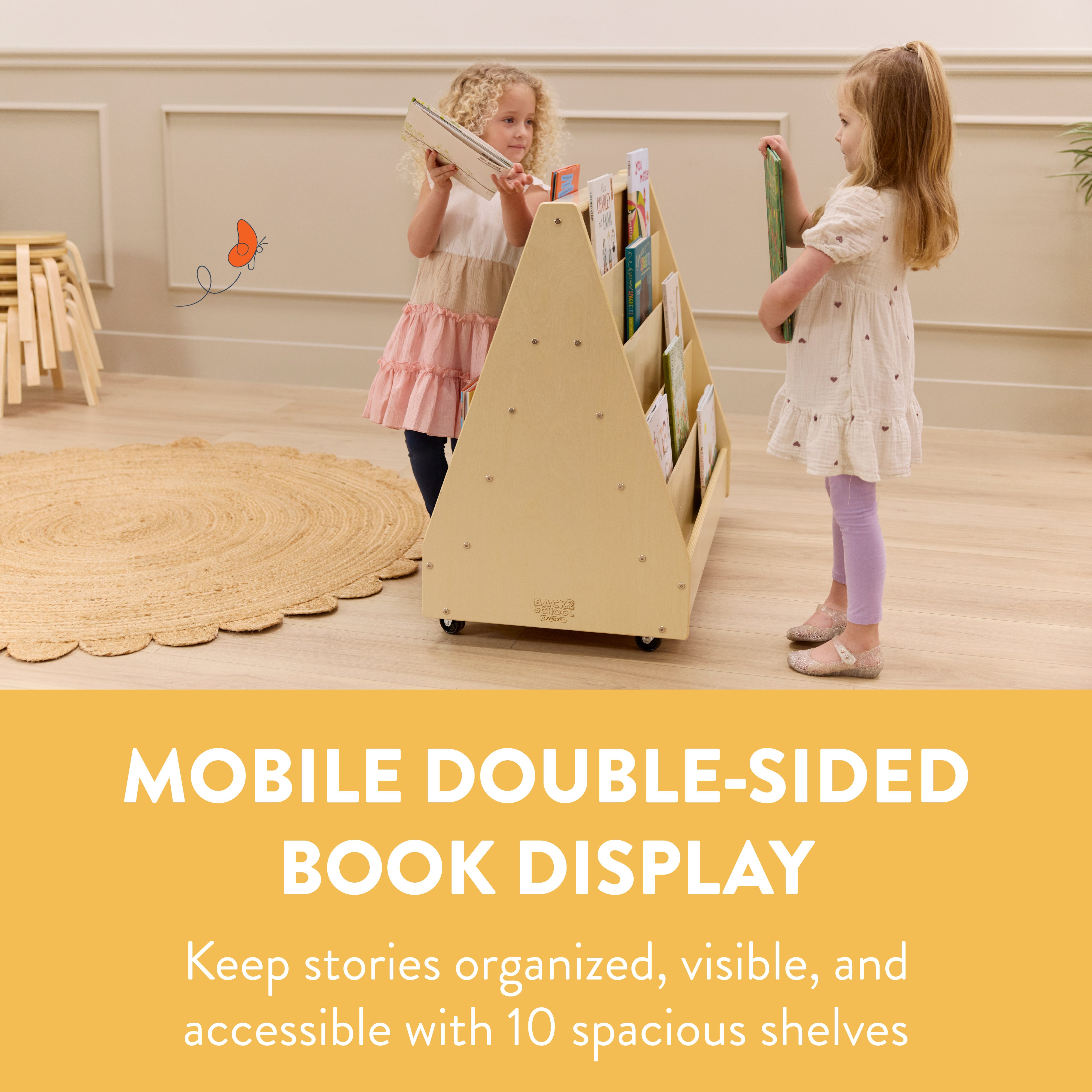 5-Tier Mobile Double-Sided Book Shelf