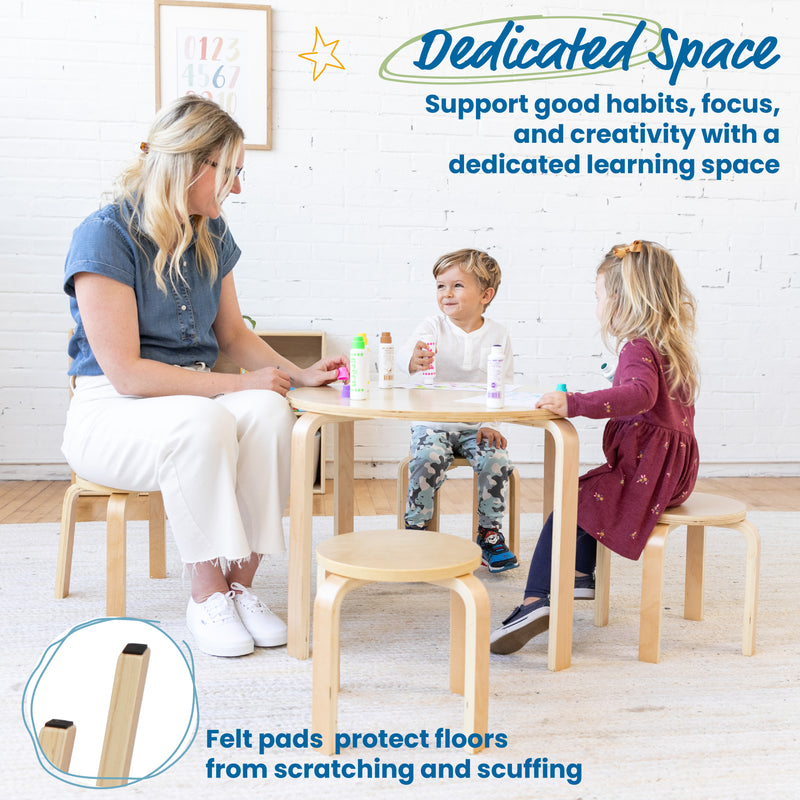 Bentwood Round Table and Stool Set, Kids Furniture, 5-Piece