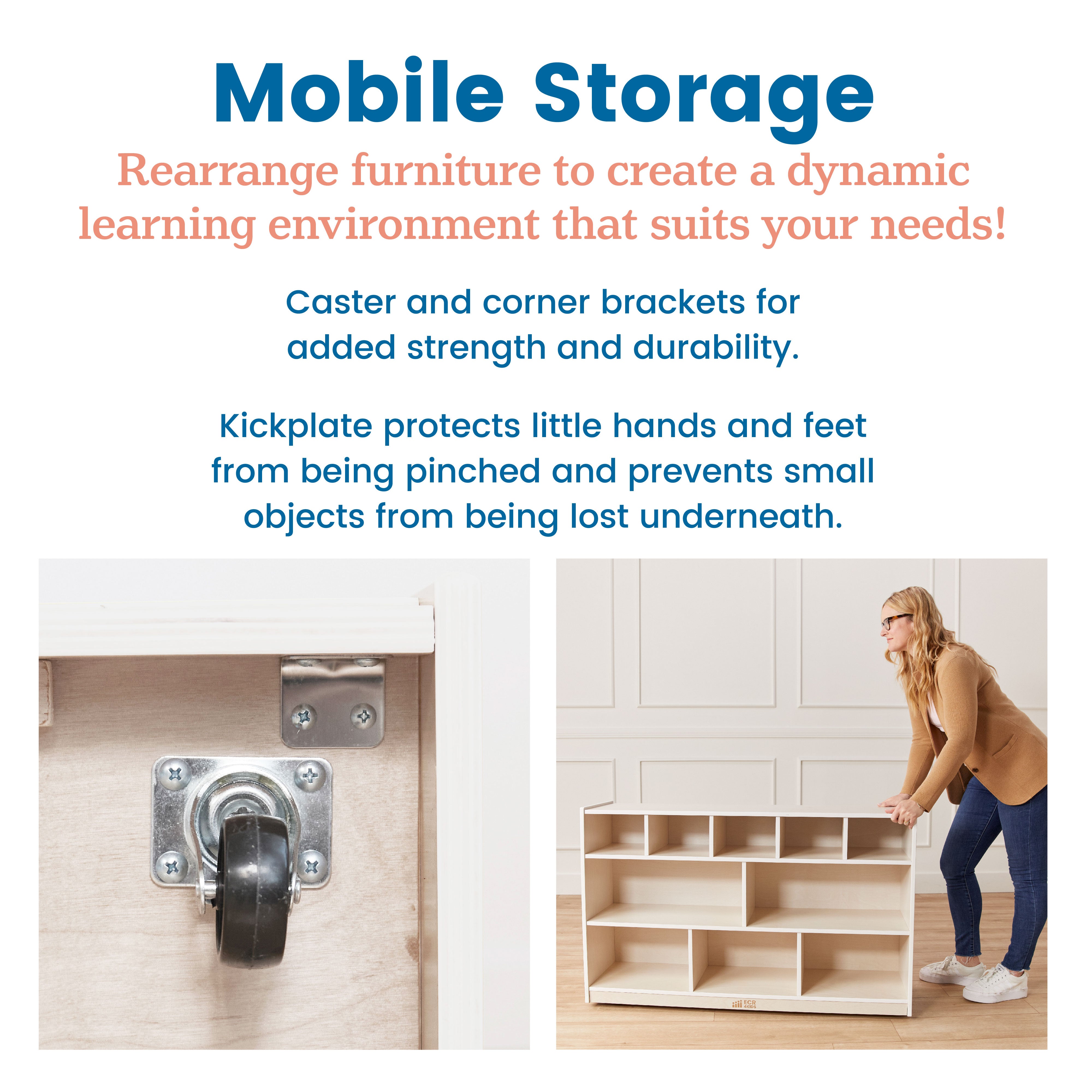 5+5 Cubby and Storage Mobile Cabinet with 5 Scoop Front Bins