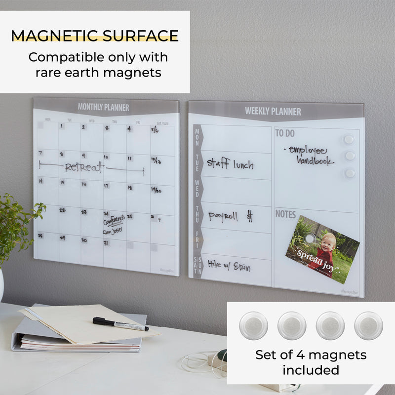 17.5in x 17.5in Magnetic Dry-Erase Glass Boards and 4 Rare Earth Magnets, 2-Pack