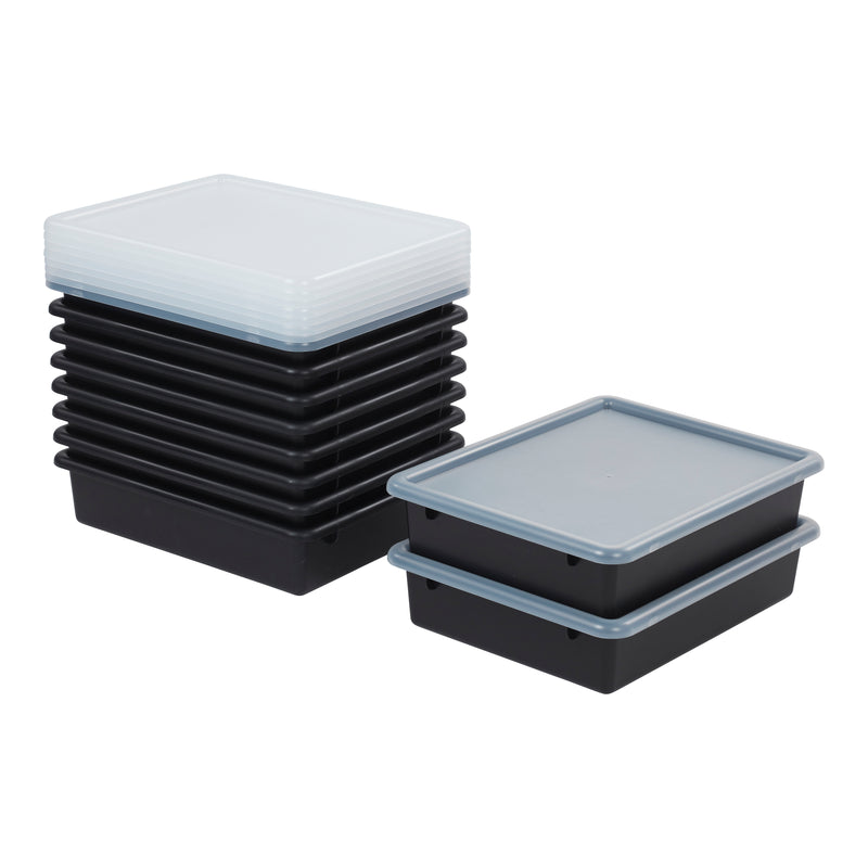 Letter Size Tray with Lid, Flat Storage Bin, 10-Pack