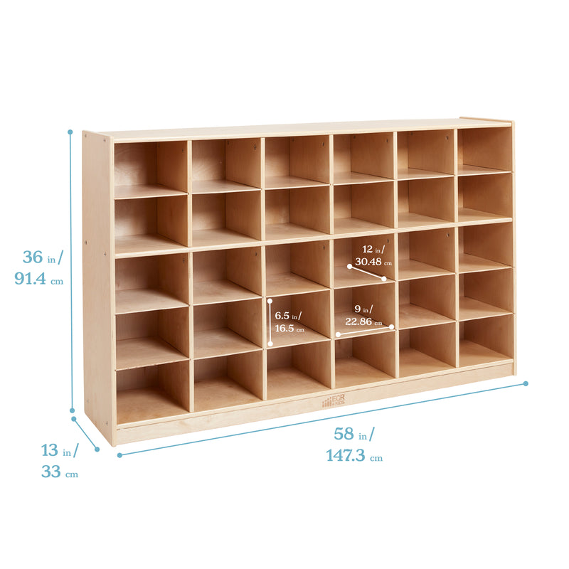 30 Cubby Mobile Tray Cabinet with 30 Scoop Front Storage Bins