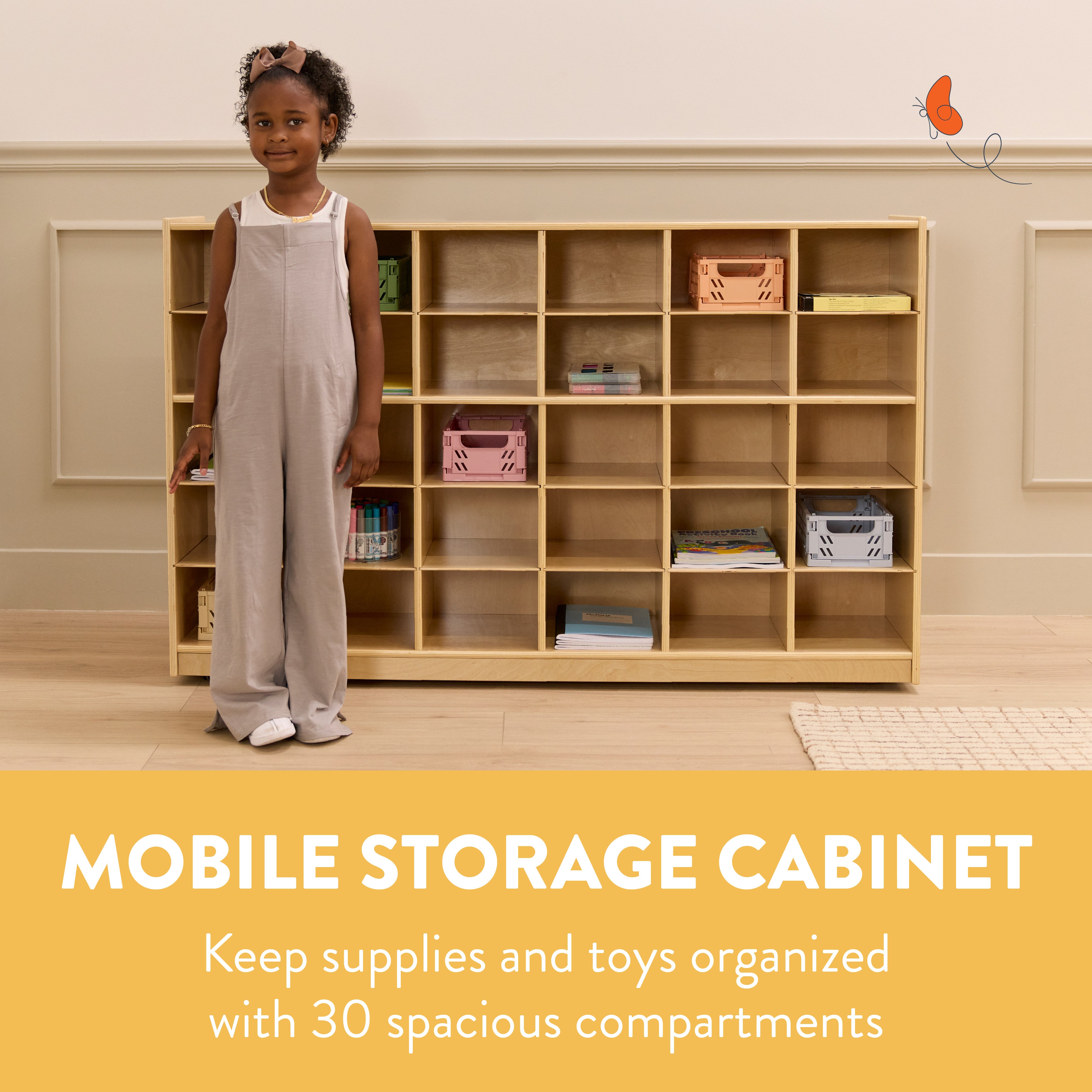 30-Compartment Mobile Cubby Storage Cabinet, 5x6