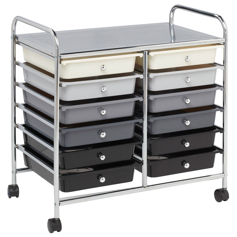 12-Drawer Rolling Storage Cart with Locking Casters, Utility Bin Organizer