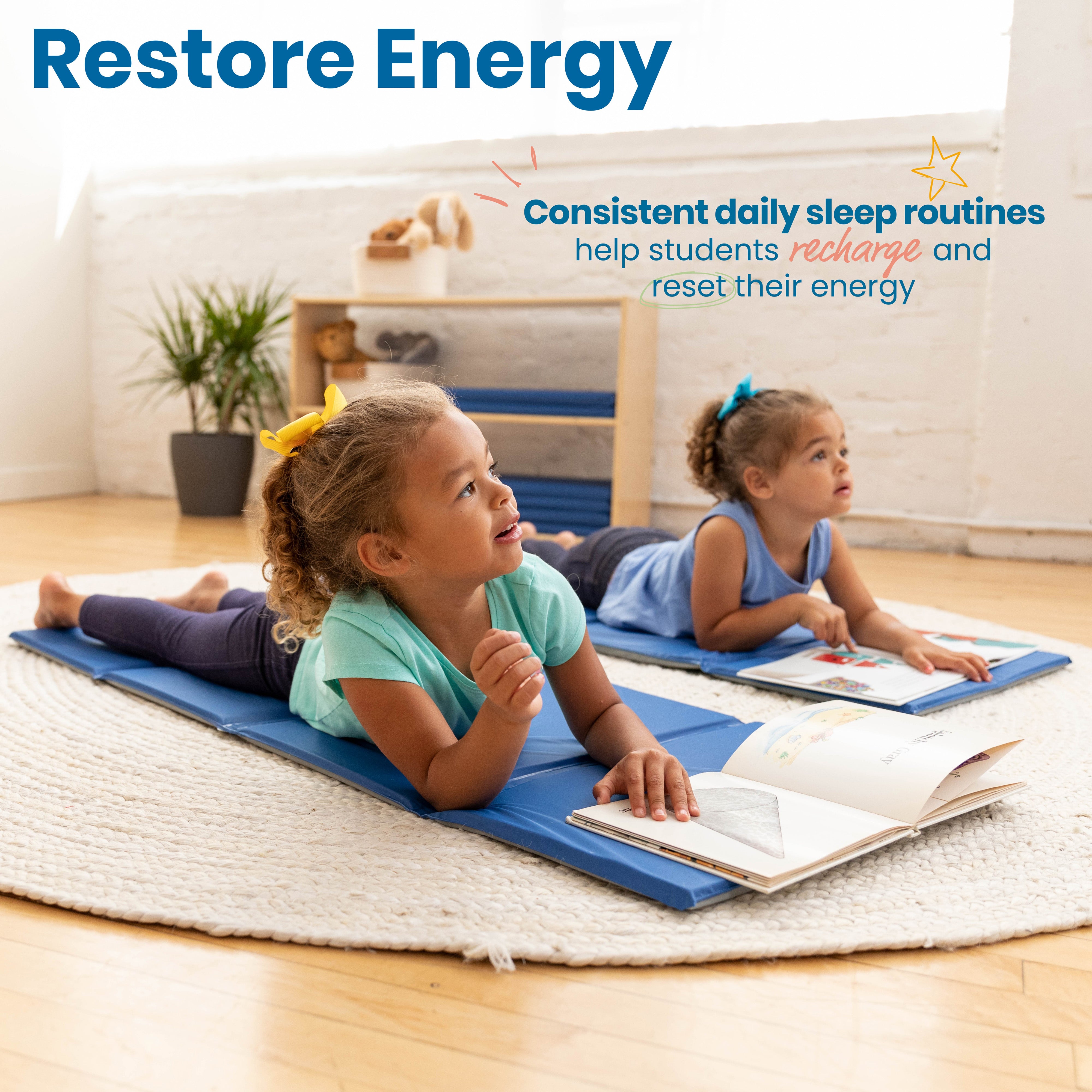 Everyday Folding Rest Mat, 4-Section, Sleeping Pad, Blue/Grey, 5-Pack