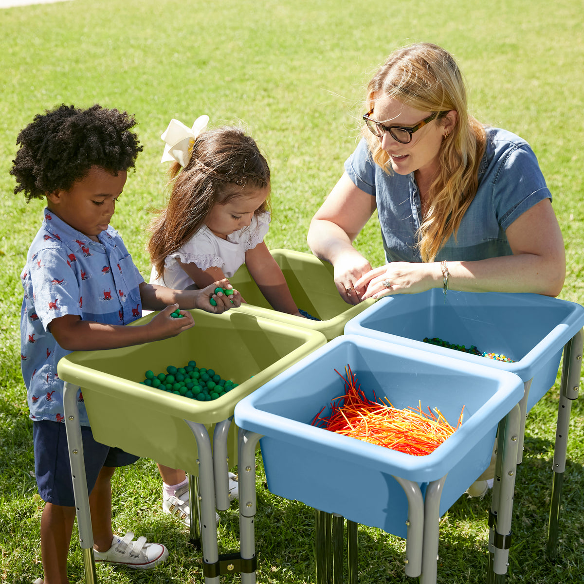 Stackable Square Bins with Non-Snap Lids, 4-Pack