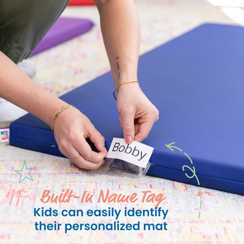 Rainbow Rest Nap Mats, Clear Name Tag Holder, 2in Thick - 5-Pack