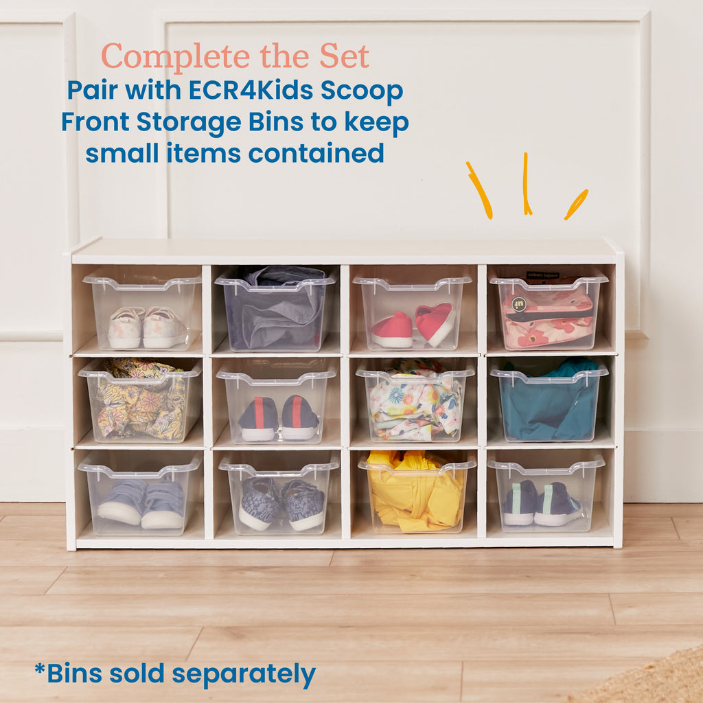 12 Cubby Mobile Tray Cabinet with 15 Scoop Front Storage Bins