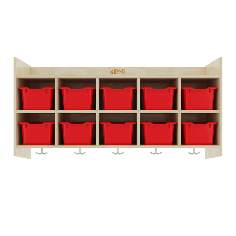 10-Section Hanging Coat Locker with Shelf and 10 Scoop Front Storage Bins