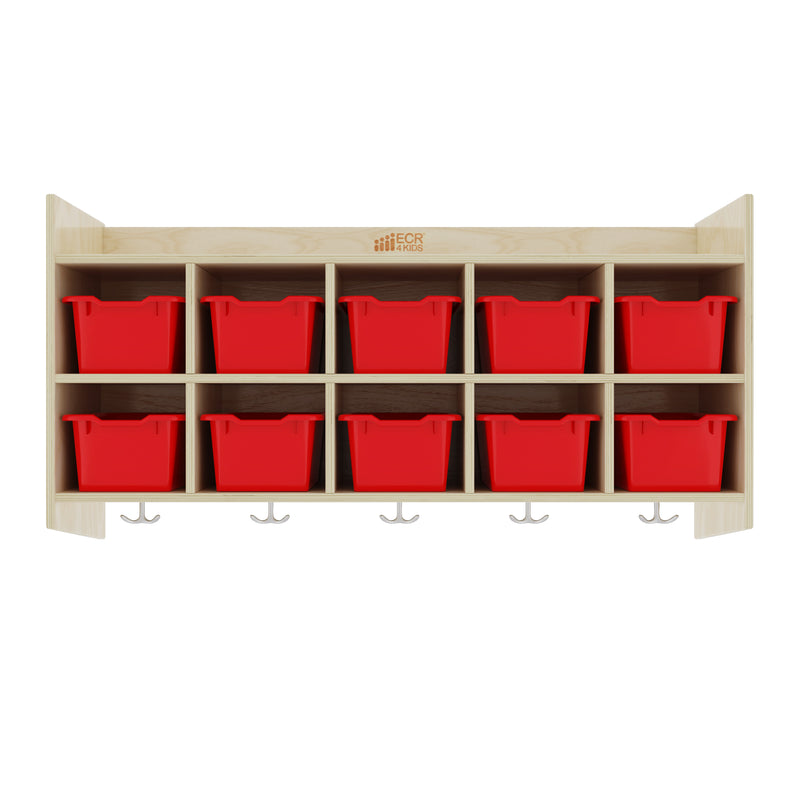10-Section Hanging Coat Locker with Shelf and 10 Scoop Front Storage Bins