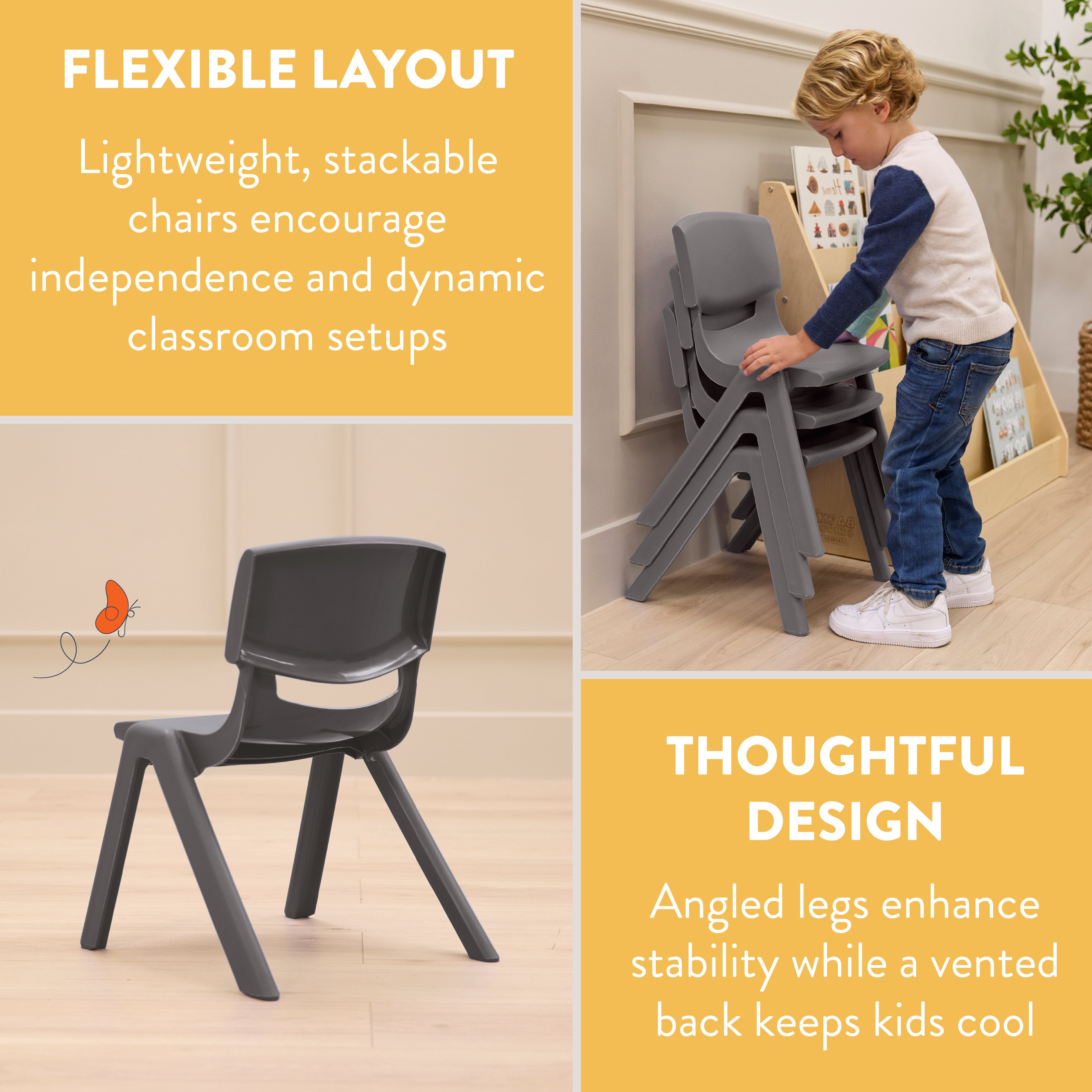 Stackable School Chairs, 12in Seat Height, 4-Pack
