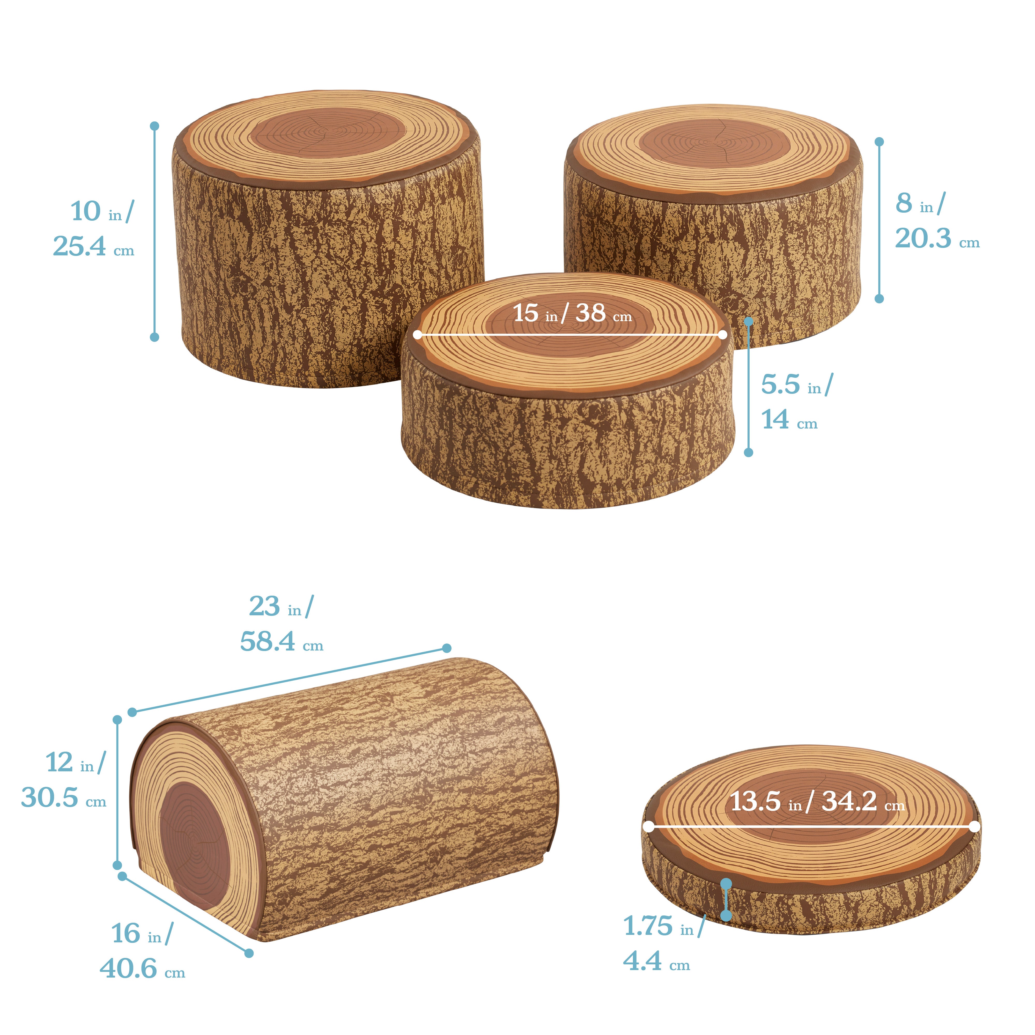 Preschool Nature-Inspired Reading Circle with Tree Log Seating and Book Display