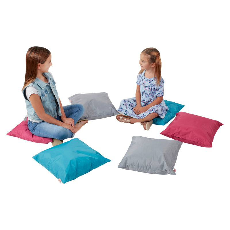 Floor Pillow Set, Colorful Flexible Seating Cushions, 17in x 17in, 6-Piece