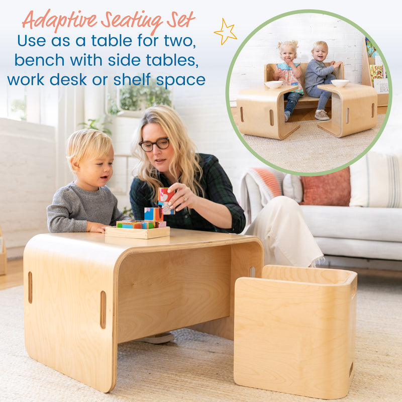 Premium Bentwood Multipurpose Table and Chair Set, Kids Furniture, Natural, 3-Piece