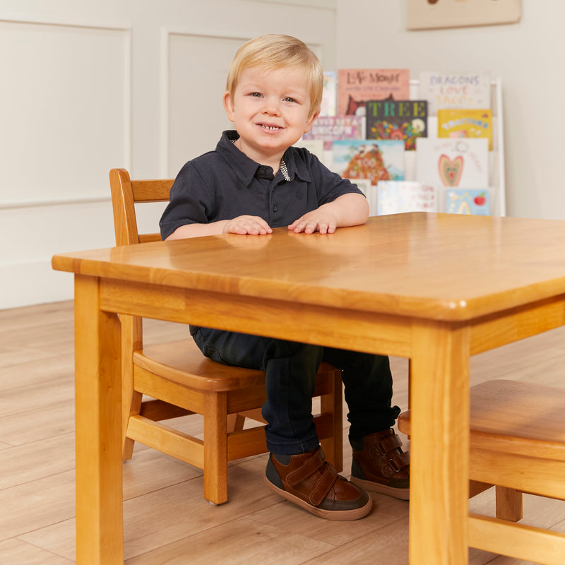 24in x 24in Square Hardwood Table with 16in Legs and Two 8in Chairs, Kids Furniture
