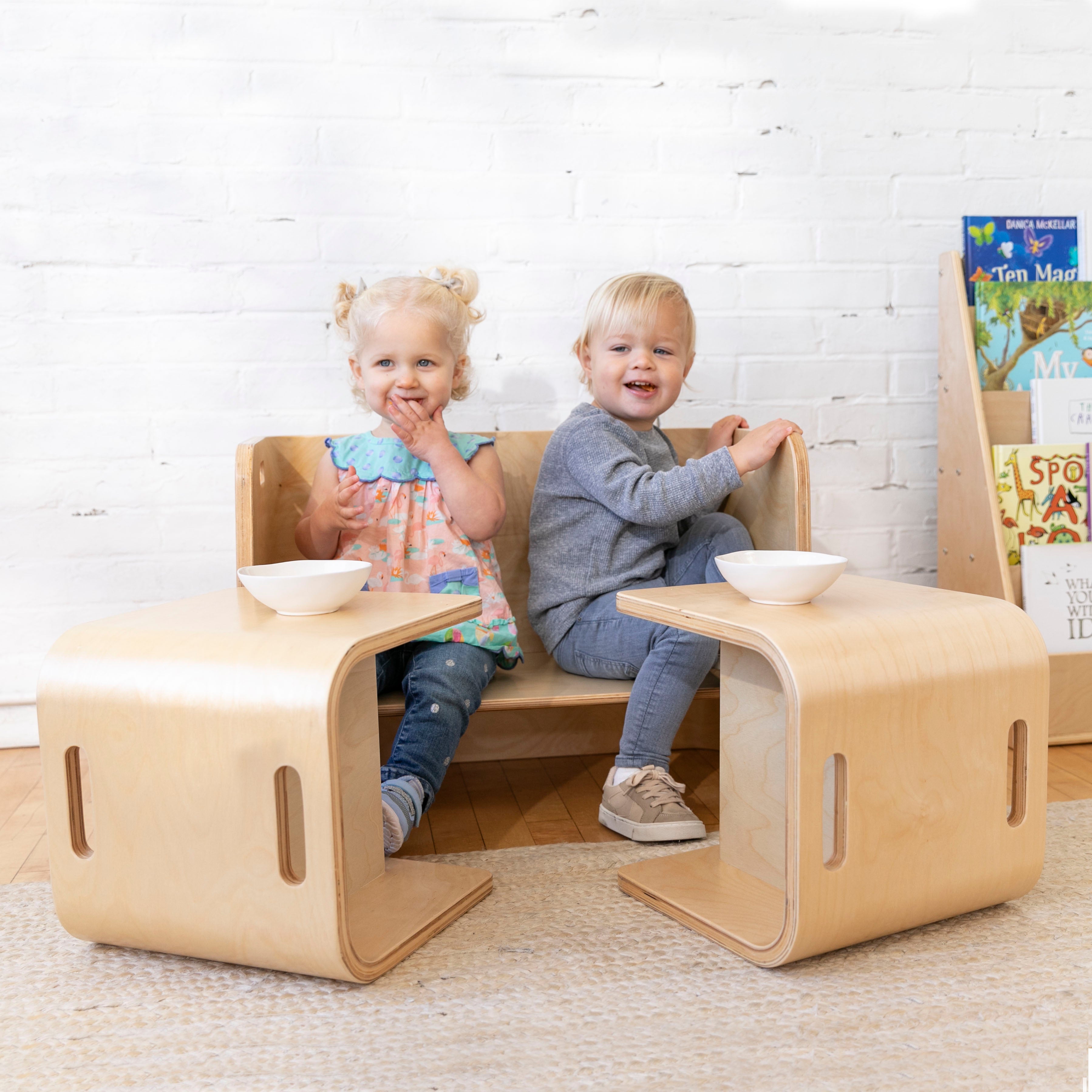 Premium Bentwood Multipurpose Table and Chair Set, Kids Furniture, Natural, 3-Piece