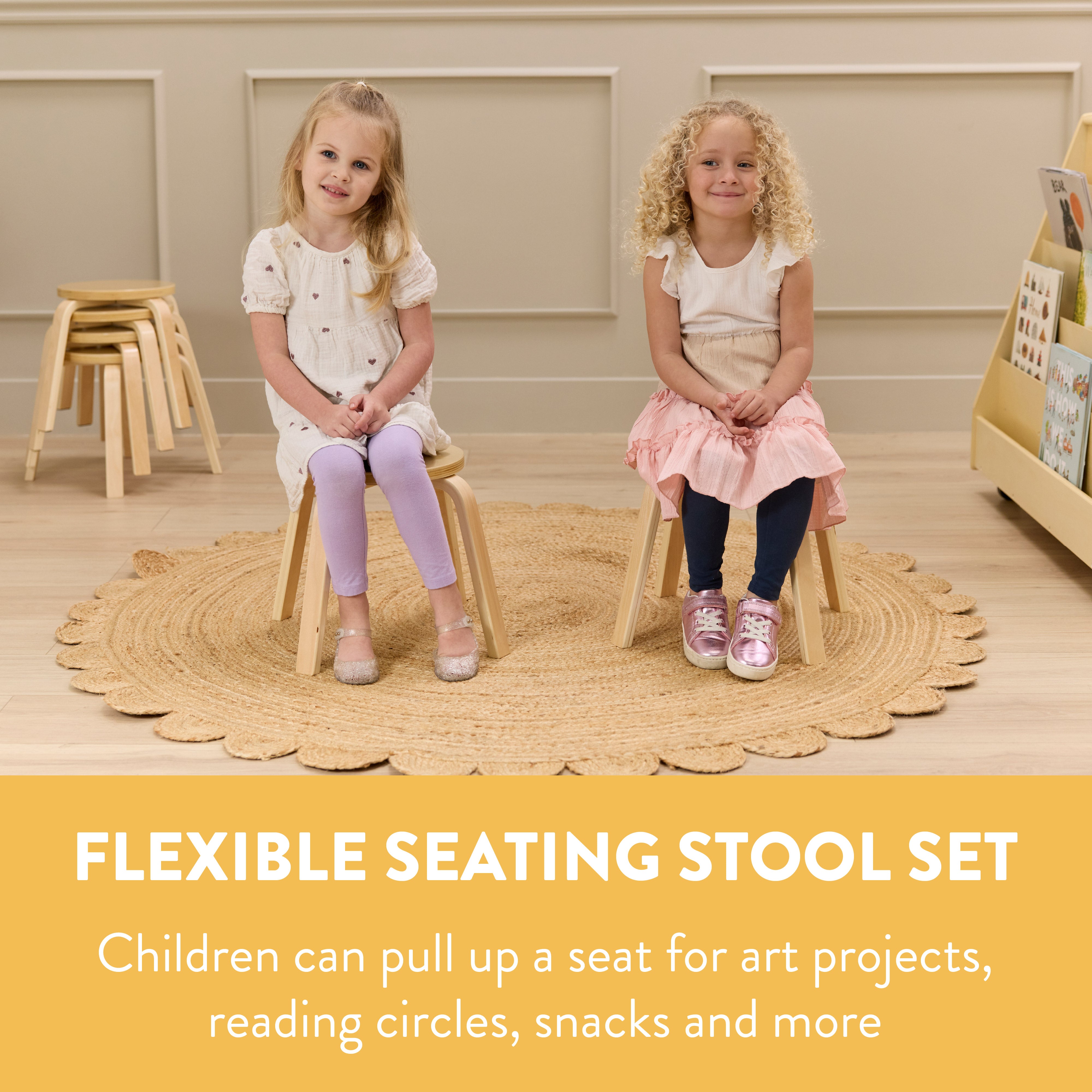 Bentwood Stackable Stool Seating Set, 6-Piece