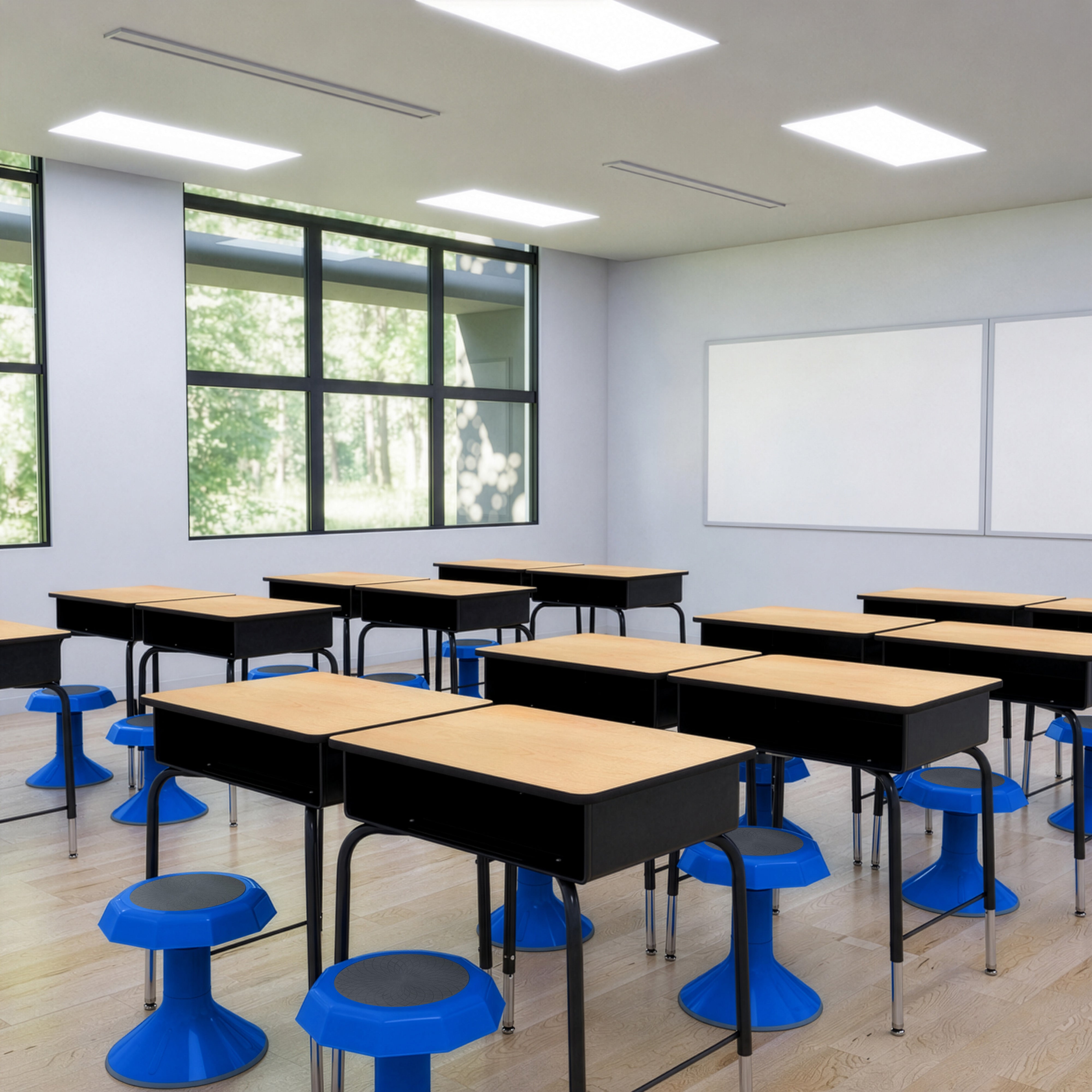 Classroom Package with Open Front Desks and ACE Stools