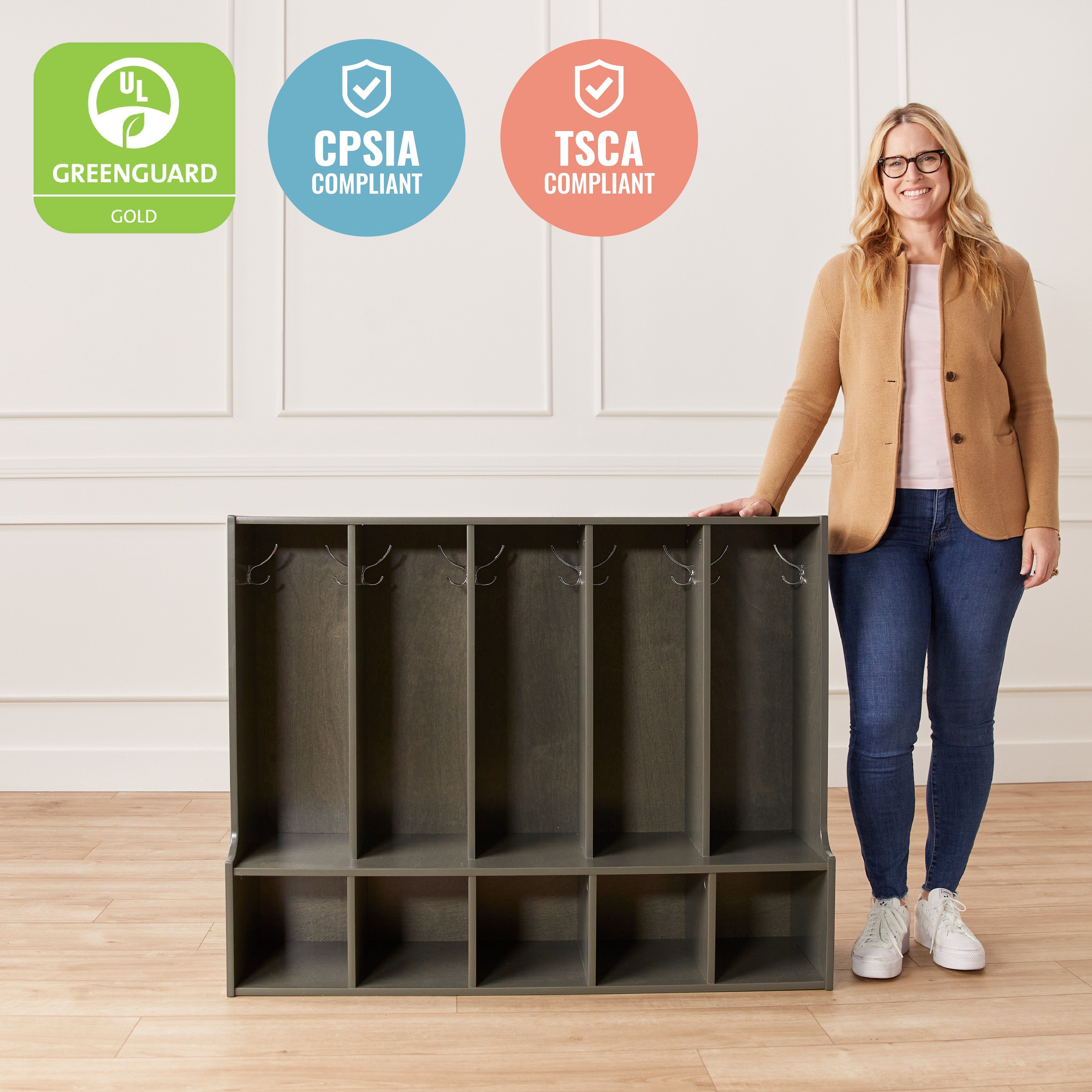 Streamline 5-Section Toddler Coat Locker with Bench