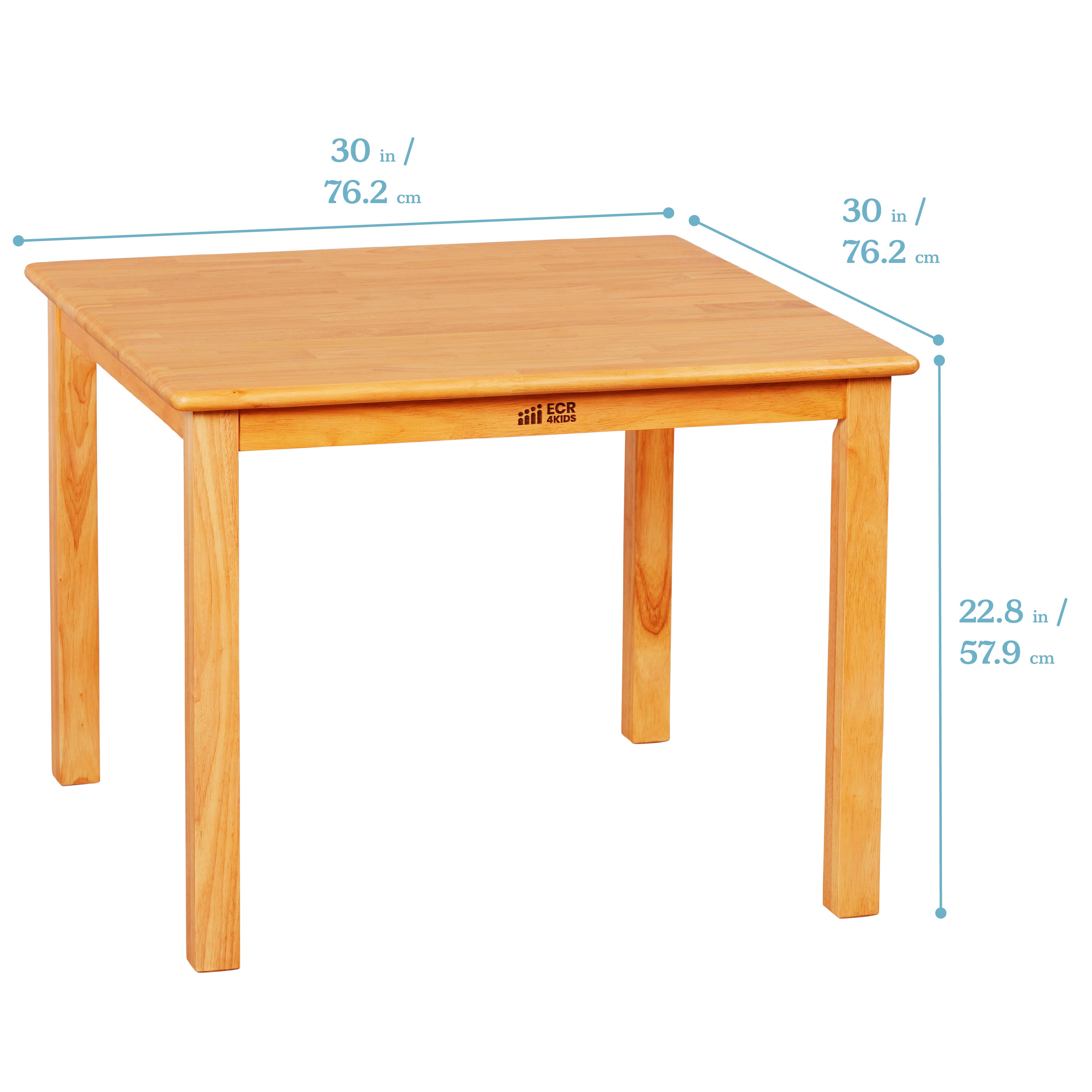 30in x 30in Square Hardwood Table and Chair Set, 12in Seat Height, Kids Furniture