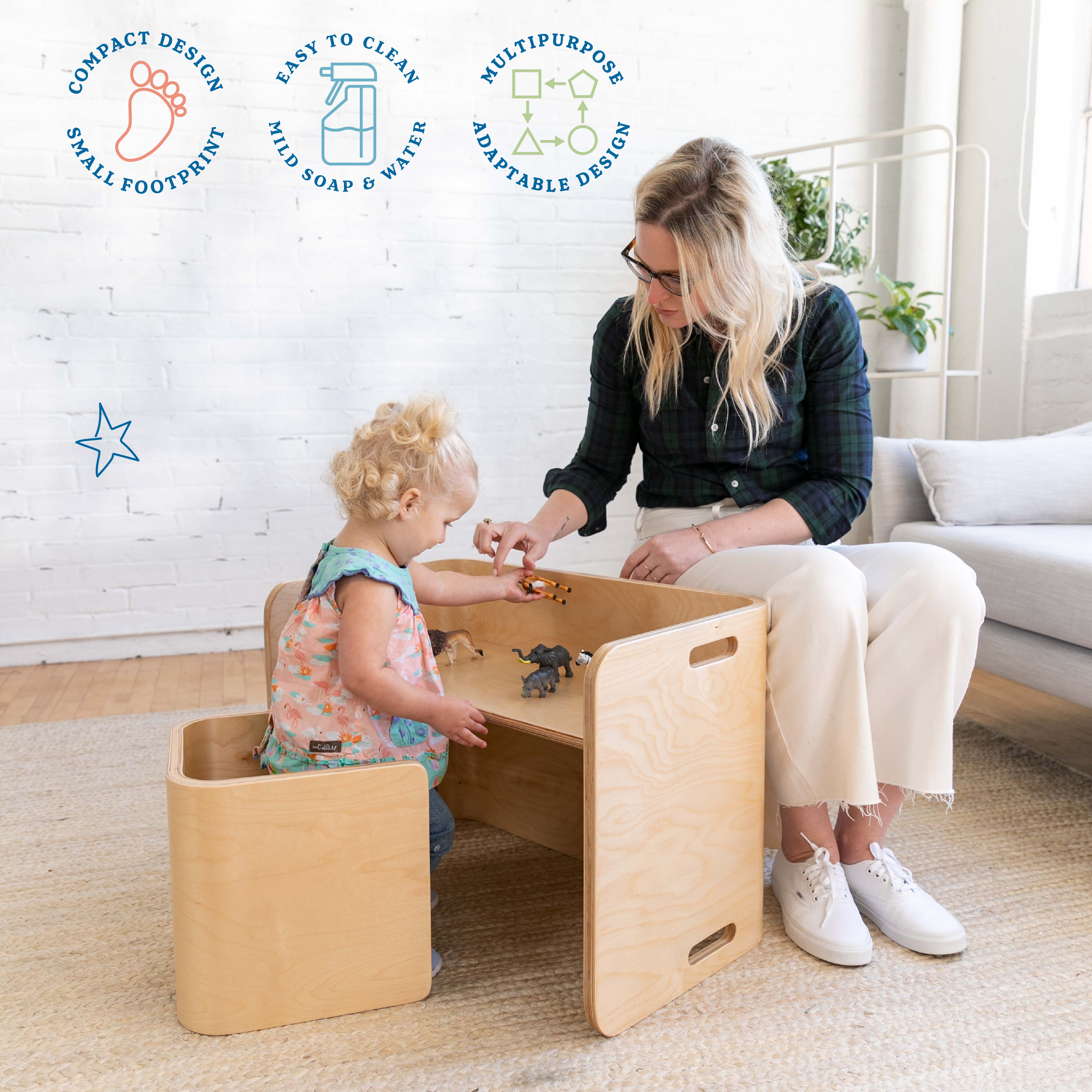 Premium Bentwood Multipurpose Table and Chair Set, Kids Furniture, Natural, 3-Piece