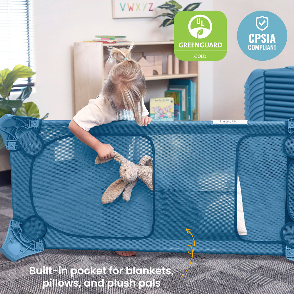 Stacking Cot Stackable Cozy Cot with Storage and Name Tags, 6-Pack