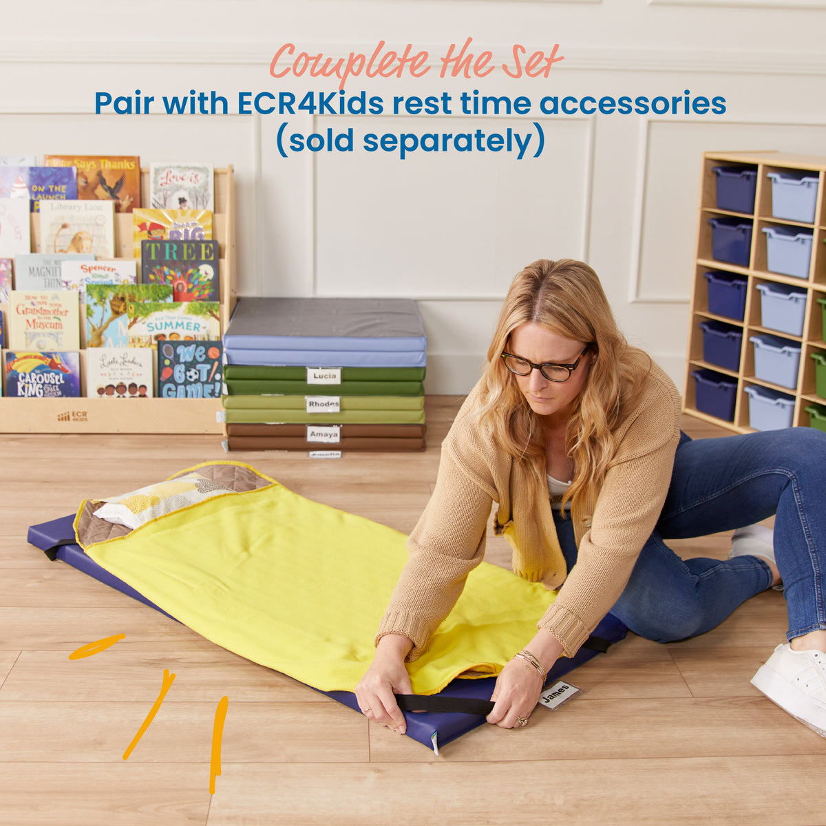 Rest Mat Cart with 25  Folding Rainbow Rest Mats