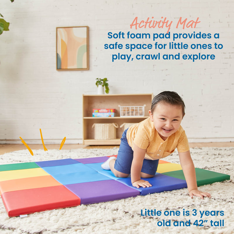 Square Dance Activity Play Mat, Colorful Tummy Time Folding Foam Mat