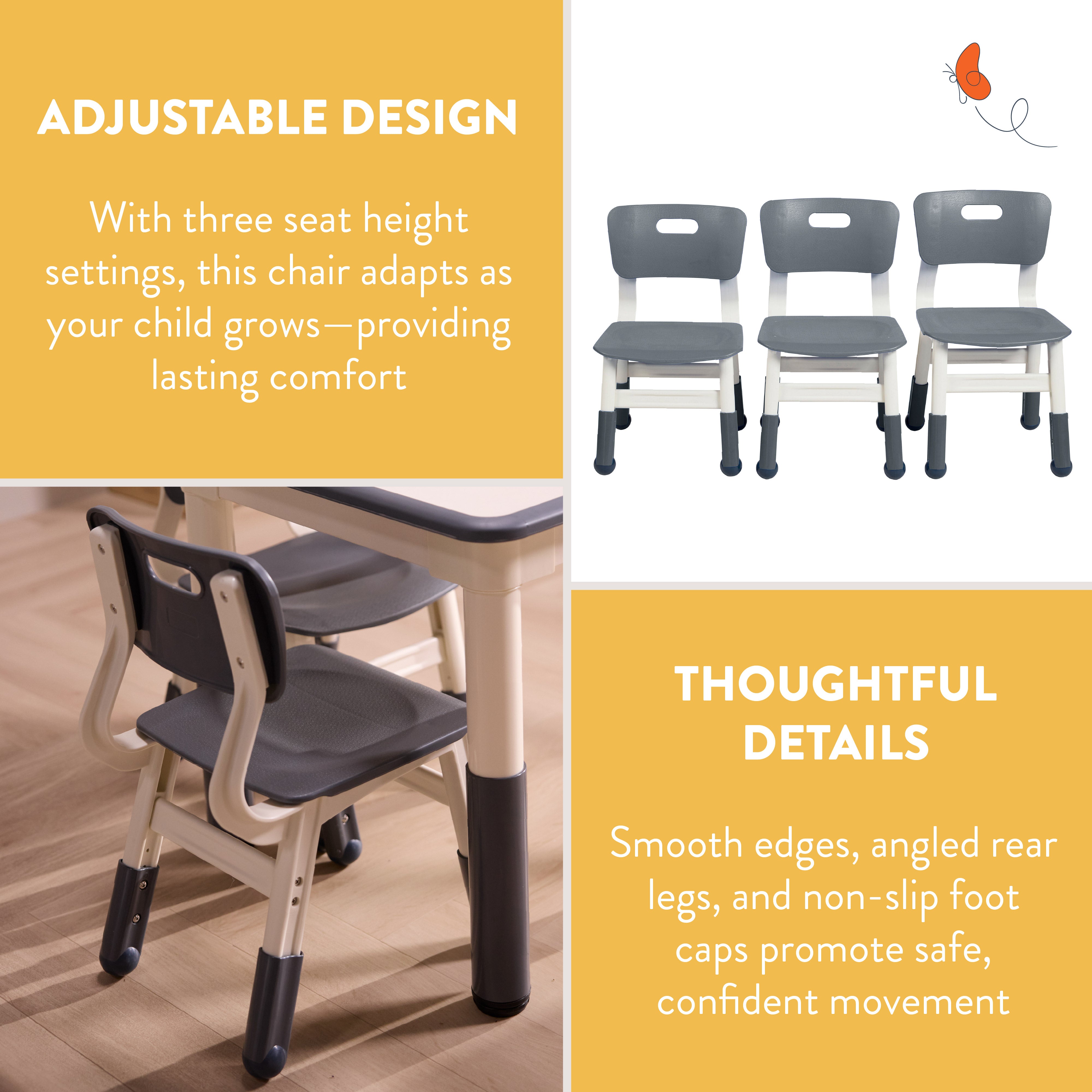 Adjustable Height Toddler Chairs, 2-Pack