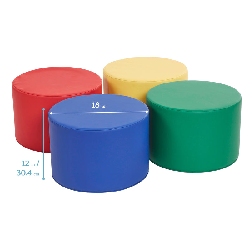 Round Ottoman, Colorful Flexible Foam Seat, 12in Seat Height, 4-Piece