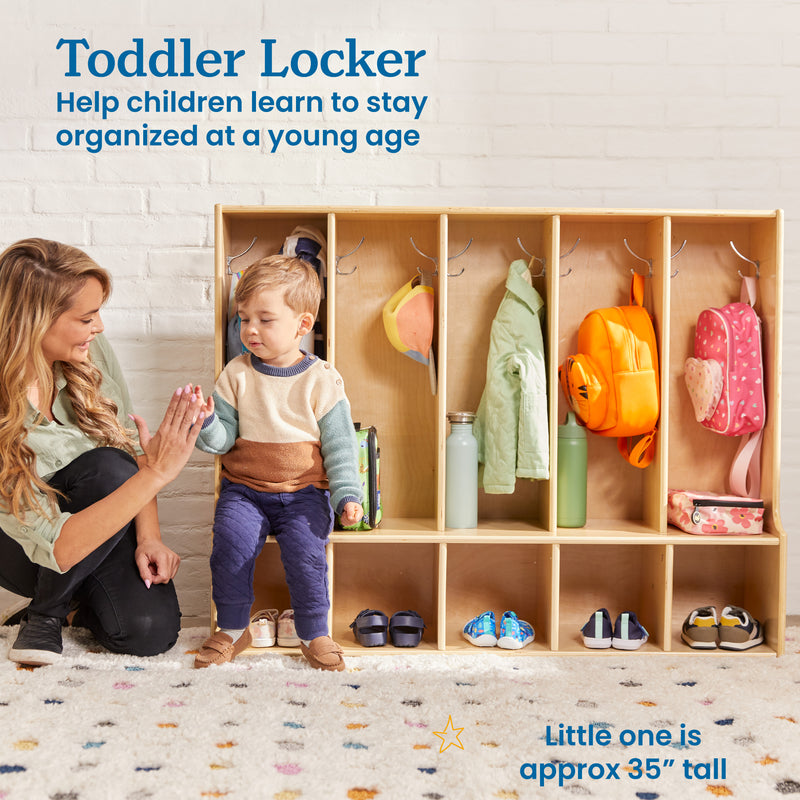 Streamline 5-Section Toddler Coat Locker with Bench and 5 Scoop Front Storage Bins
