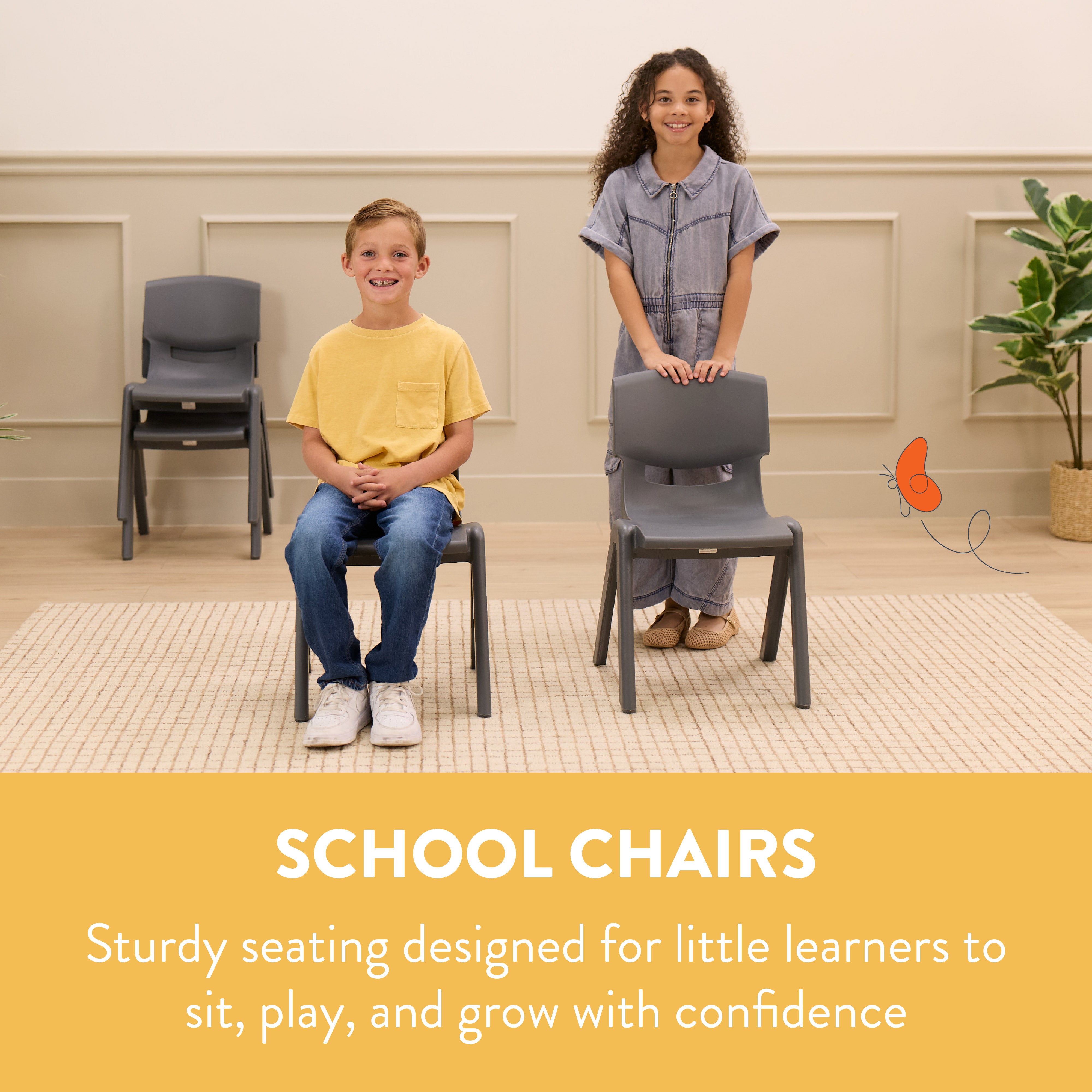 Stackable School Chairs, 14in Seat Height, 4-Pack