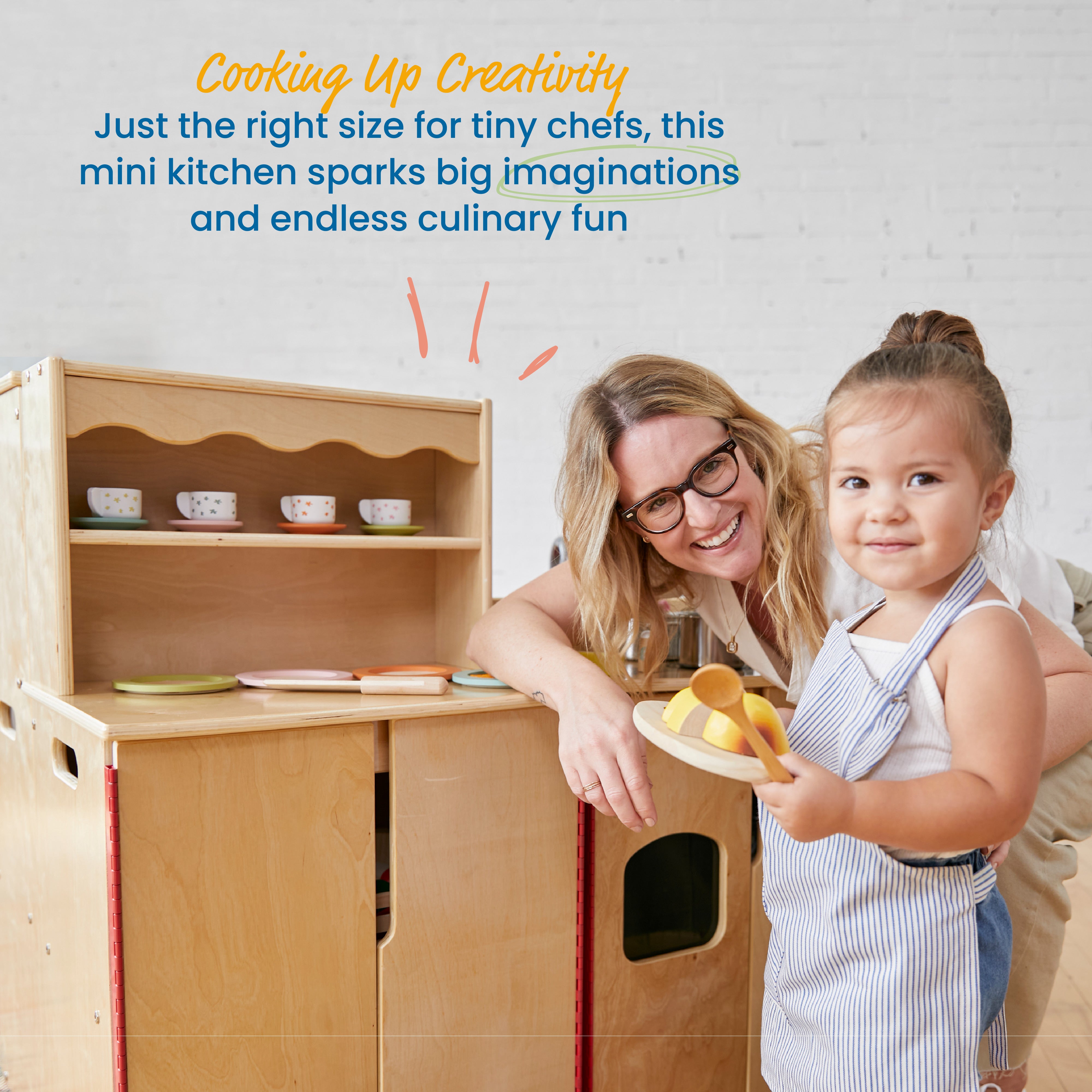 Kitchen Cupboard, Stove, Sink, and Refrigerator for Kids, Wooden, 4-Piece