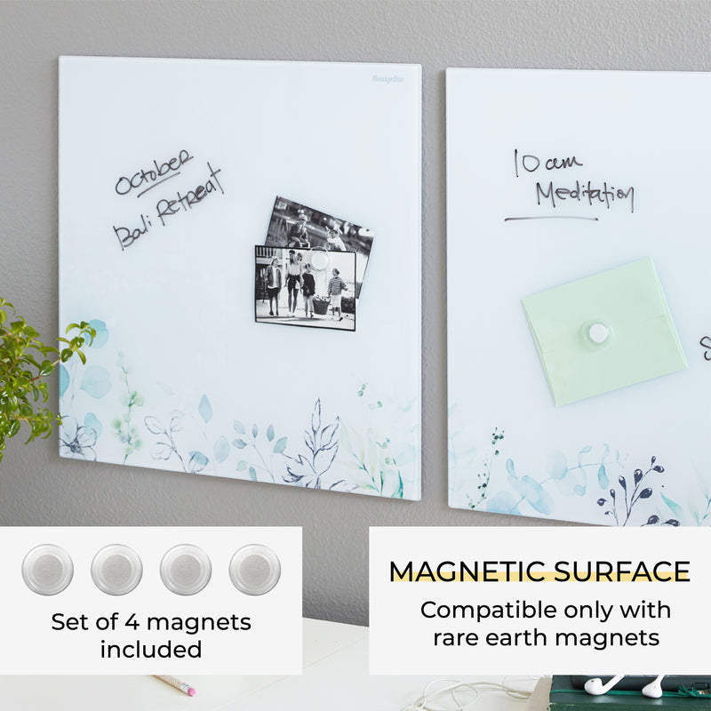 Magnetic Dry-Erase Glass Board with Magnets, 17.5in x 17.5in, Wall-Mounted Whiteboard, 2-Pack