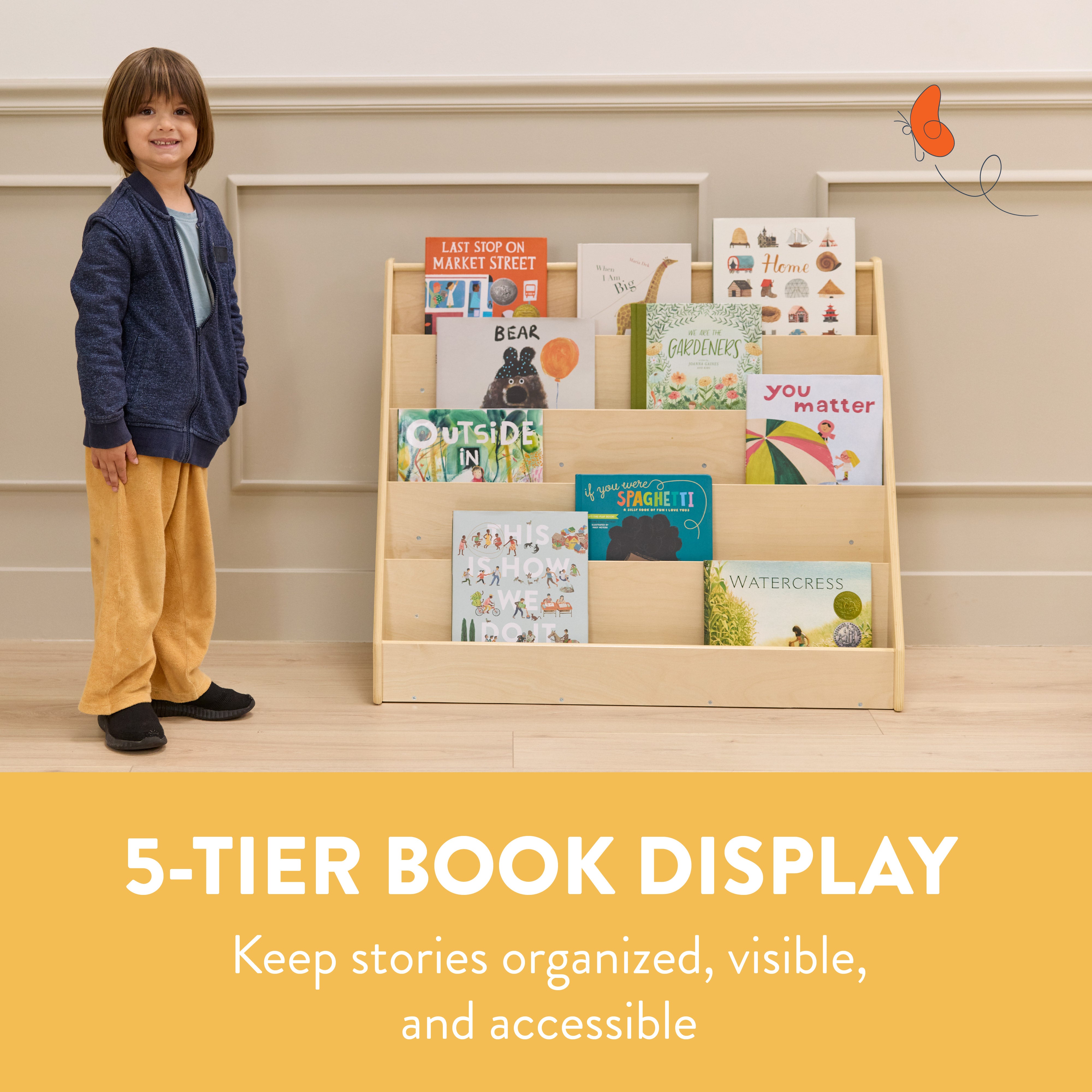 5-Tier Forward-Facing Kids Book Shelf