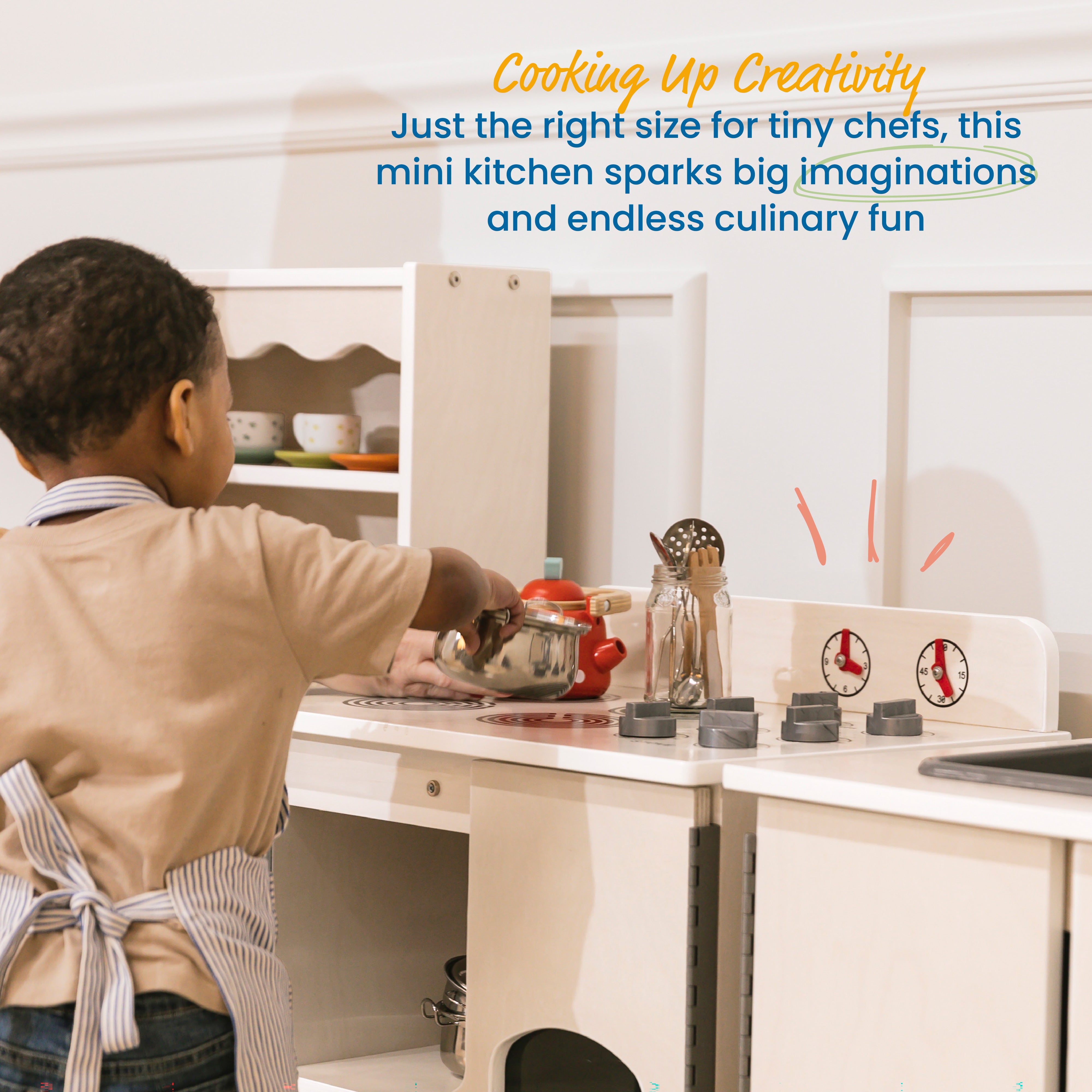 Kitchen Cupboard, Stove, Sink, and Refrigerator for Kids, Wooden, 4-Piece