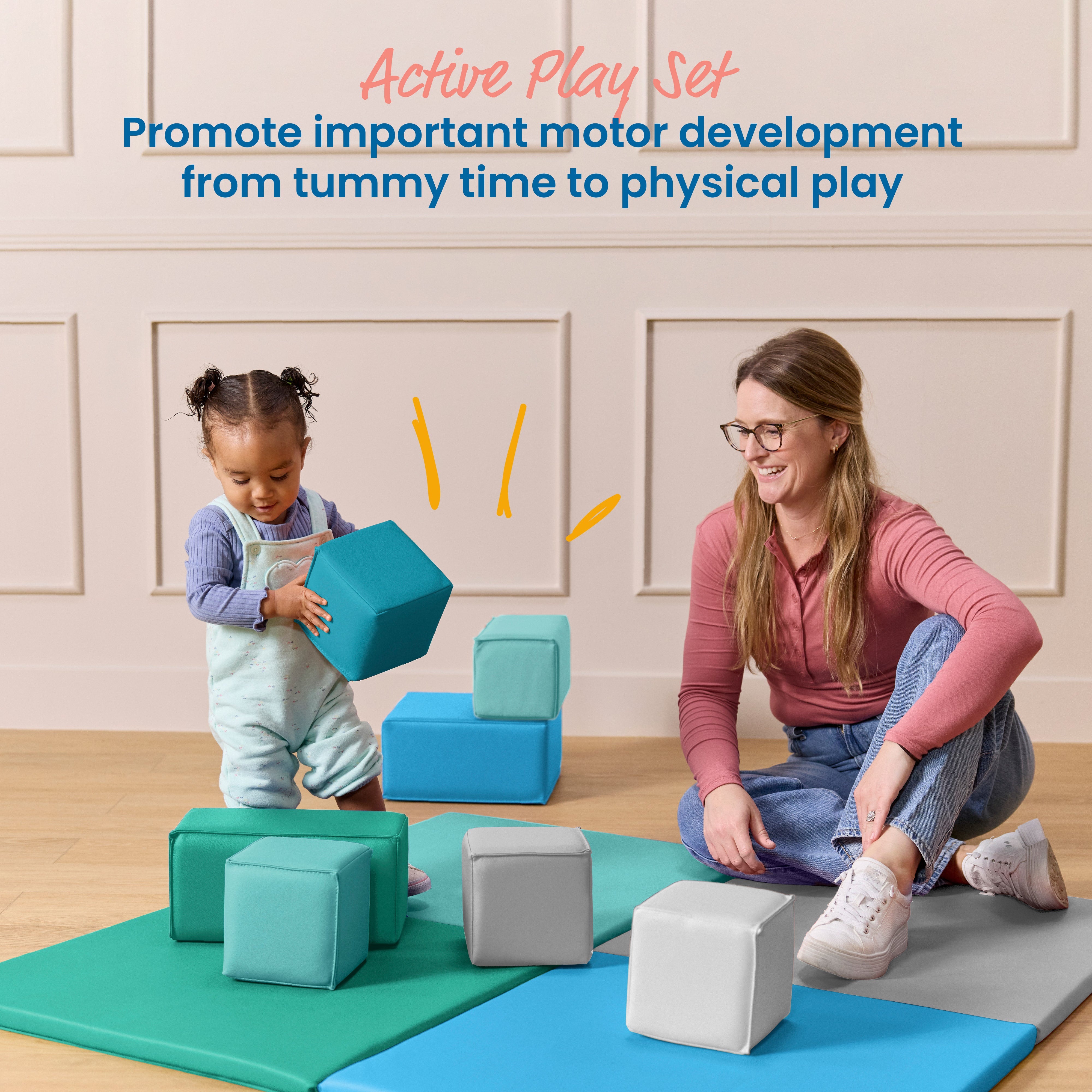 Quad Fold-N-Go Activity Mat and Toddler Blocks, 8-Piece