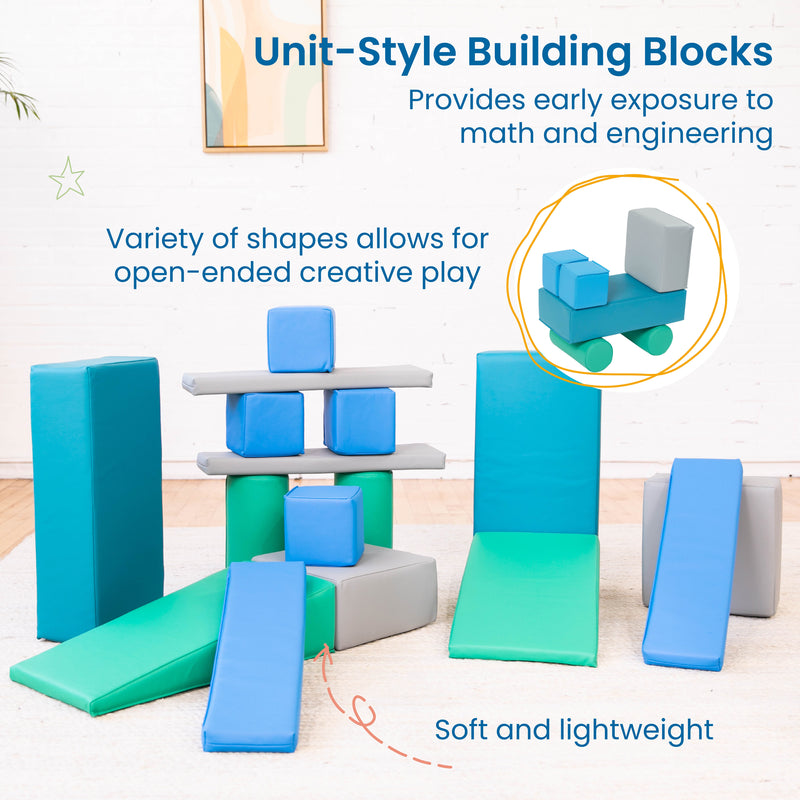 Soft Unit Blocks Building Foam Blocks, Large Unit-Style Soft Builder Blocks, 16-Piece