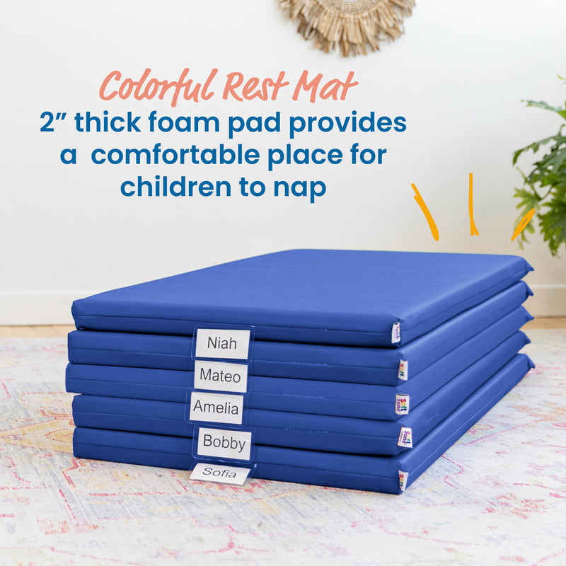 Rainbow Rest Nap Mats, Clear Name Tag Holder, 2in Thick - 5-Pack