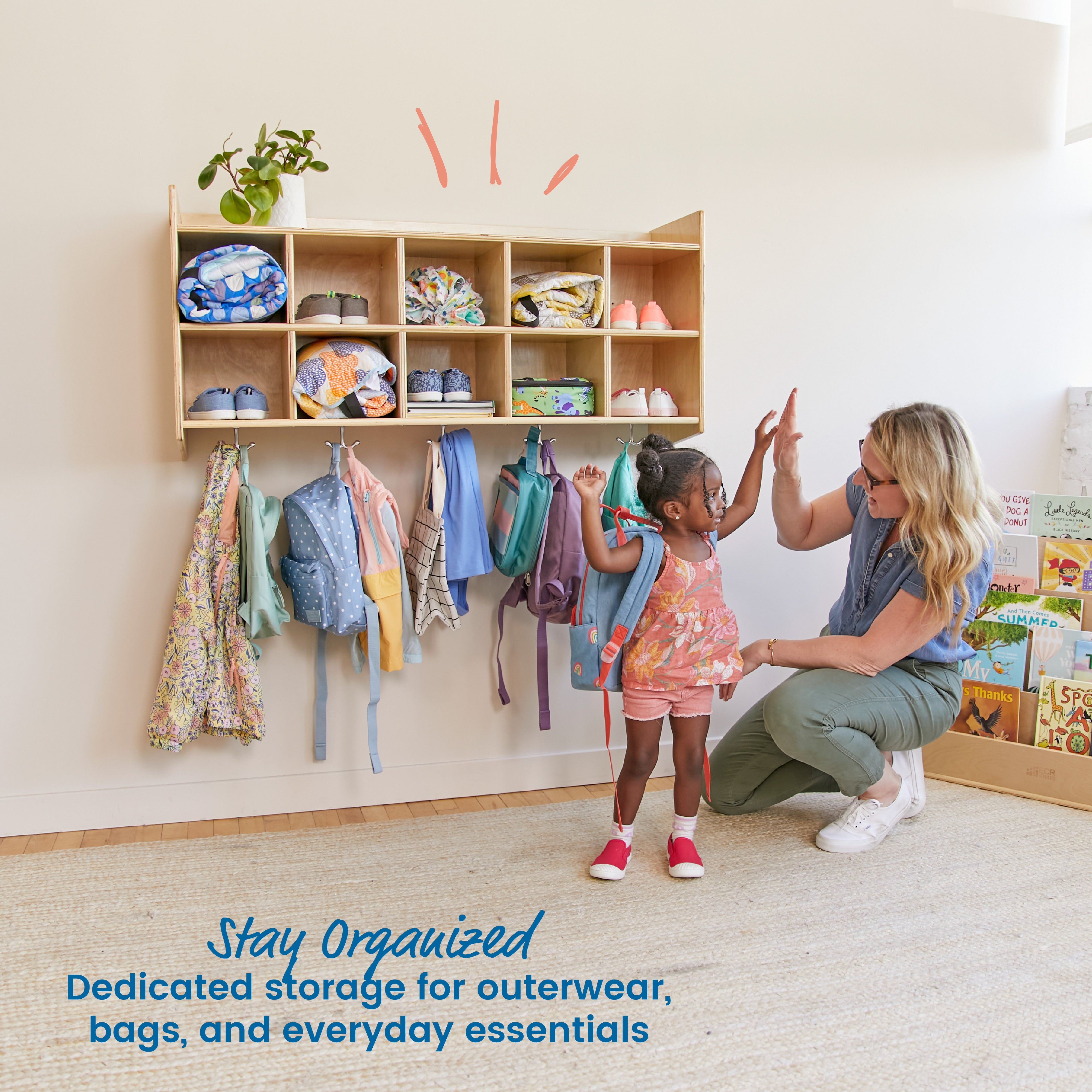 10-Section Hanging Coat Locker with Shelf, Classroom Storage