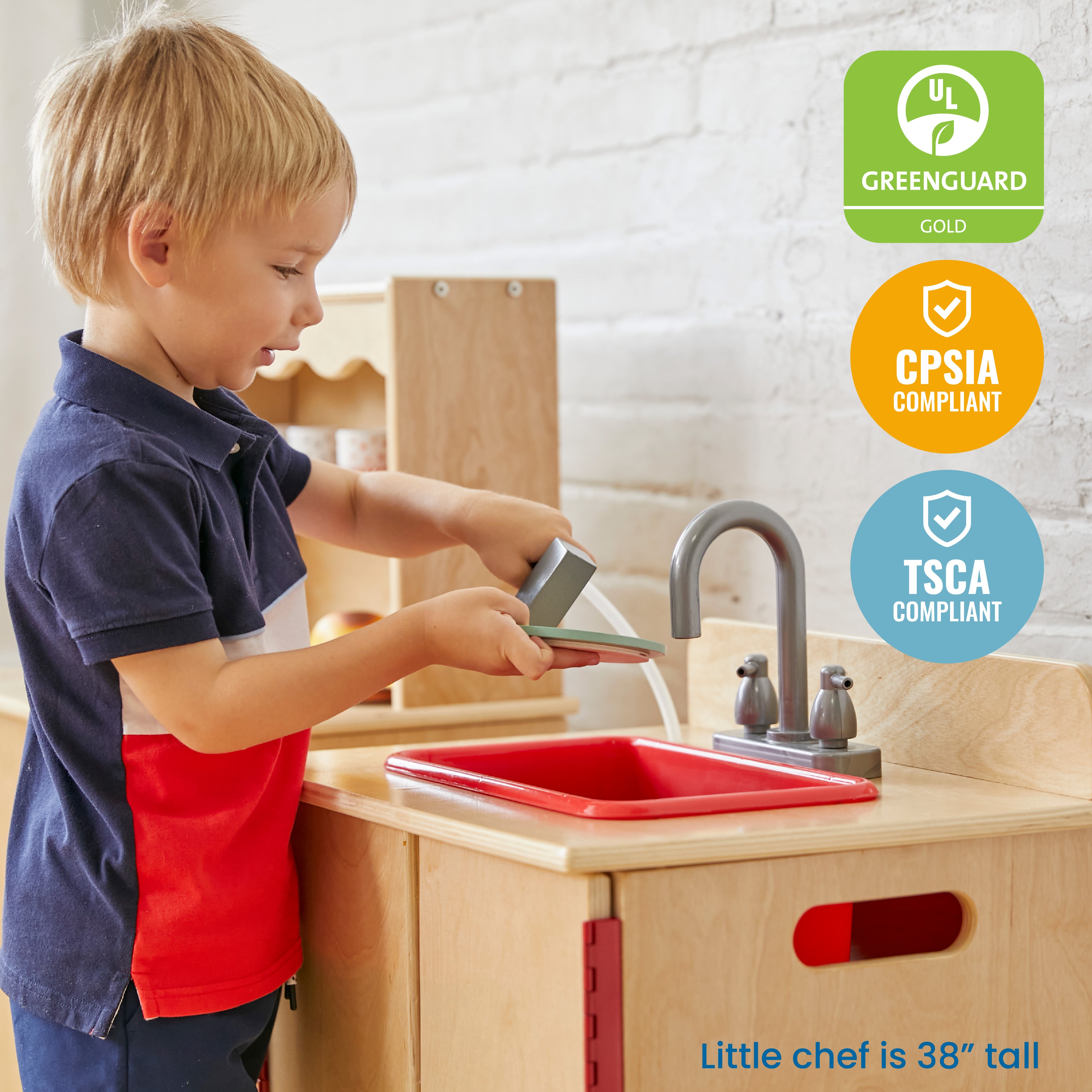 Kitchen Cupboard, Stove, Sink, and Refrigerator for Kids, Wooden, 4-Piece