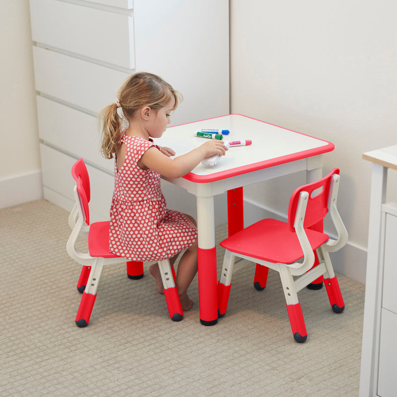 Square Dry-Erase Activity Table and 2 Adjustable Height Plastic Chairs, 3-Piece